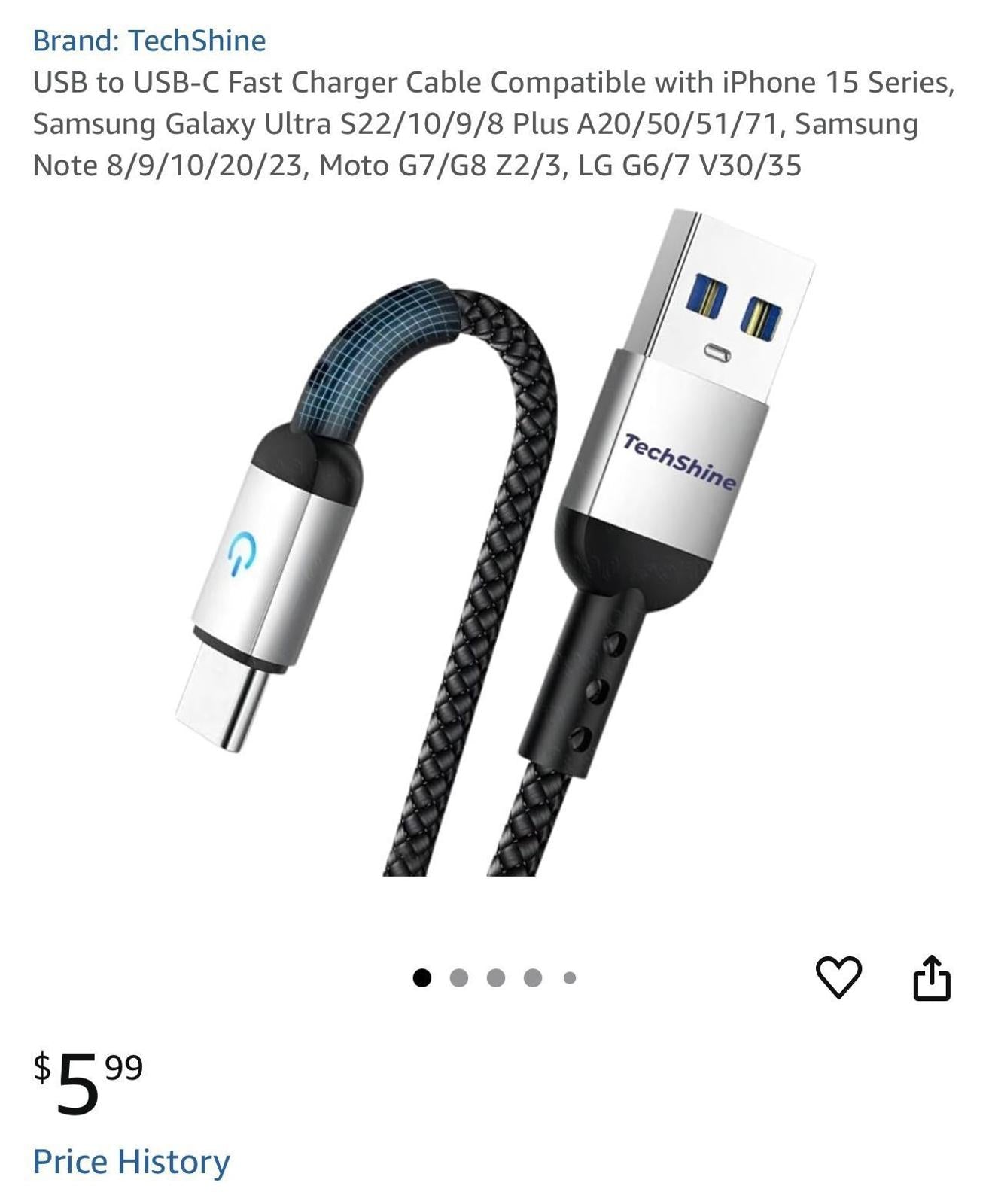 (NEW MSRP $5.99) USB to USB-C Fast Charger Cable Compatible with iPhone 15 Series, Samsung, etc