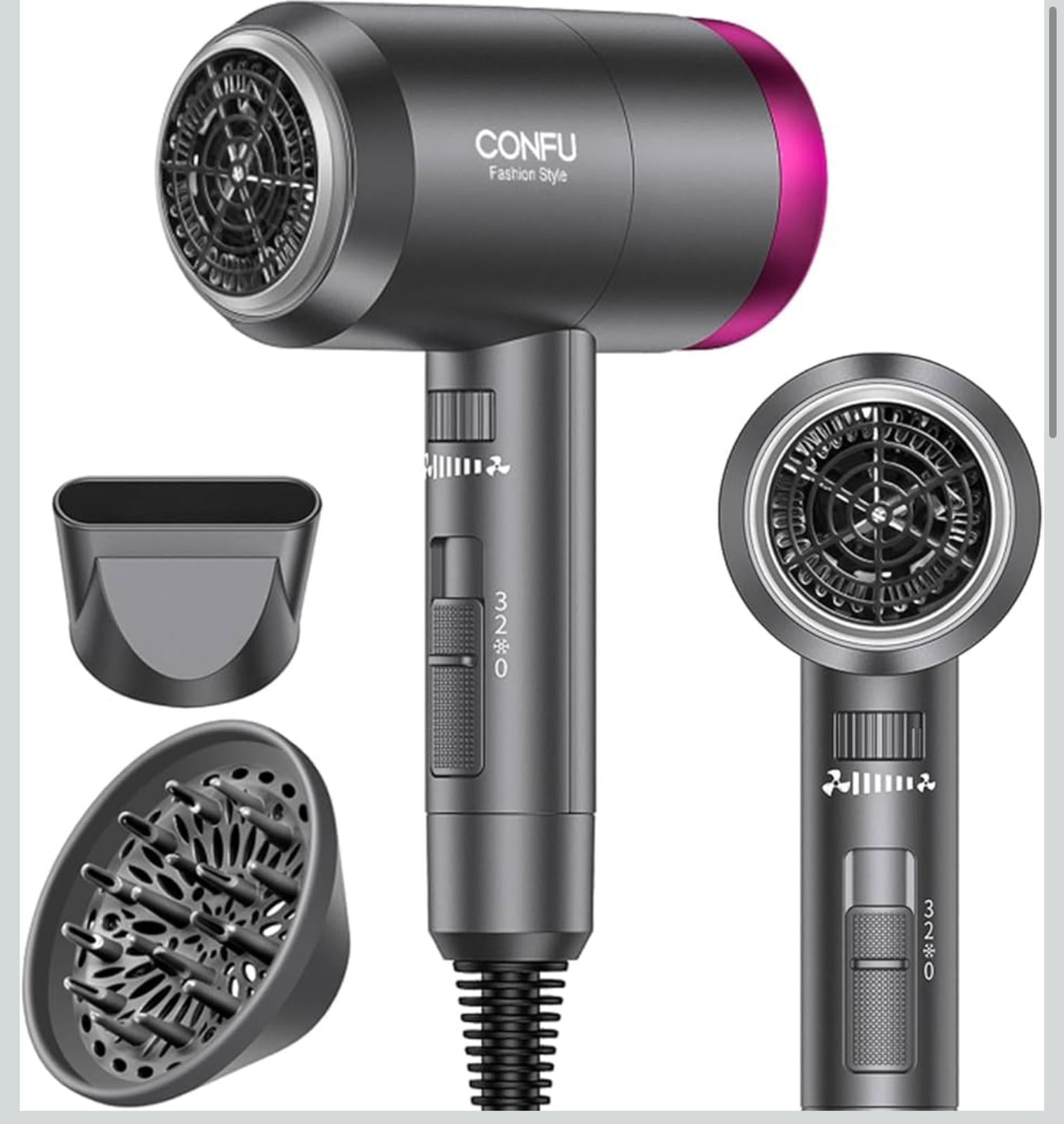 (MSRP $49.99) CONFU Ionic Hair Dryer 1600W – Lightweight Fast-Dry Blow Dryer