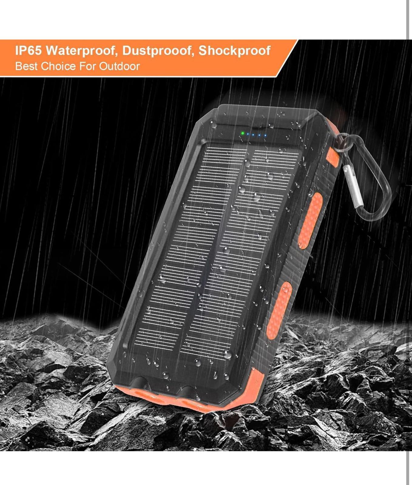 (NEW $30) Solar Power Bank 20000mAh Phone Charger Waterproof Battery Pack