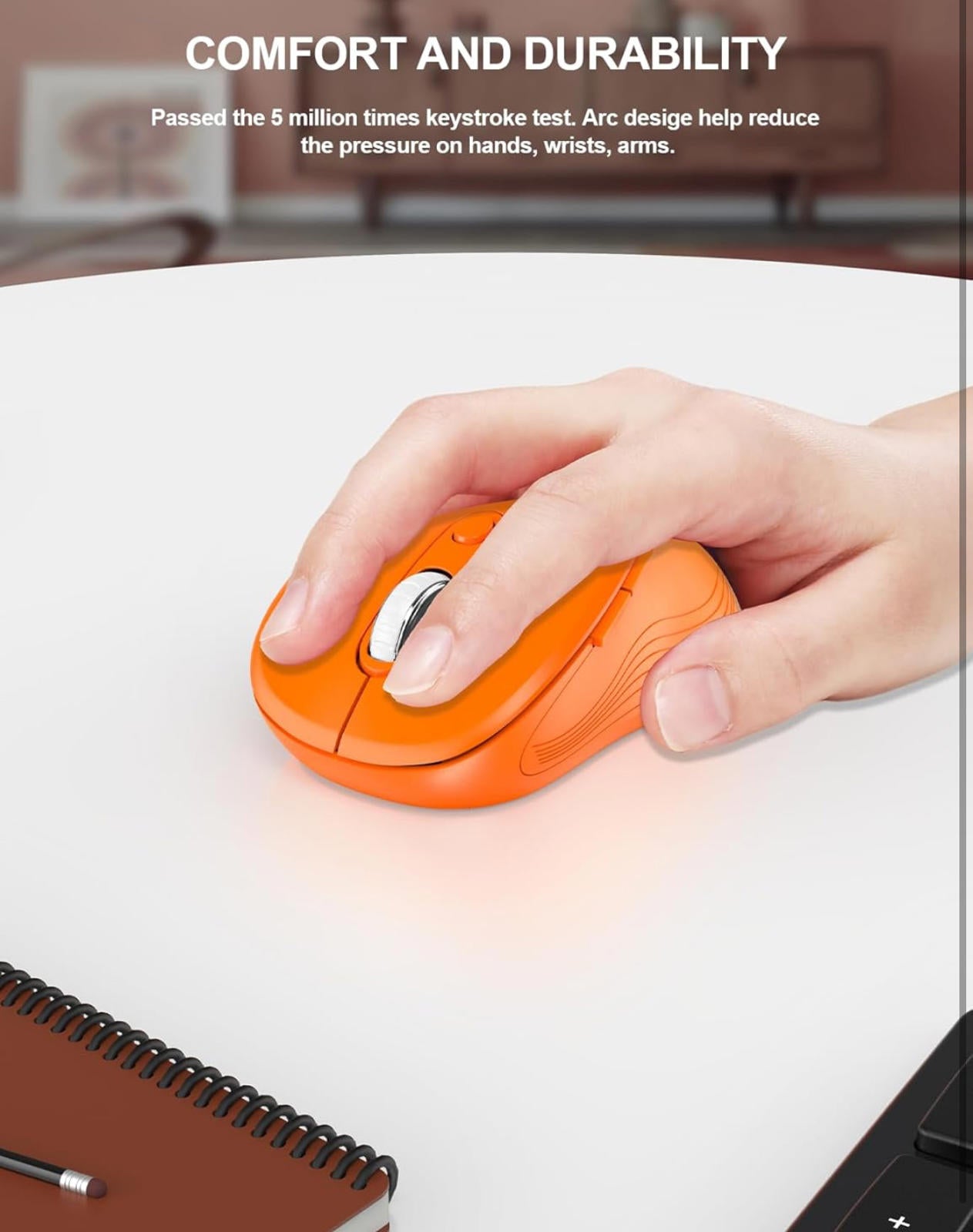 (MSRP $13.99) Ergonomic Wireless Mouse – 2.4 GHz, 6-Button Optical (Orange)