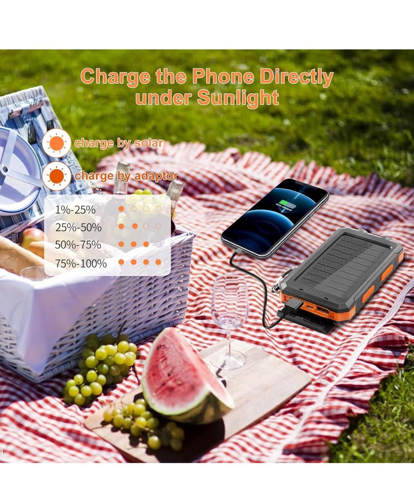 (NEW $30) Solar Power Bank 20000mAh Phone Charger Waterproof Battery Pack