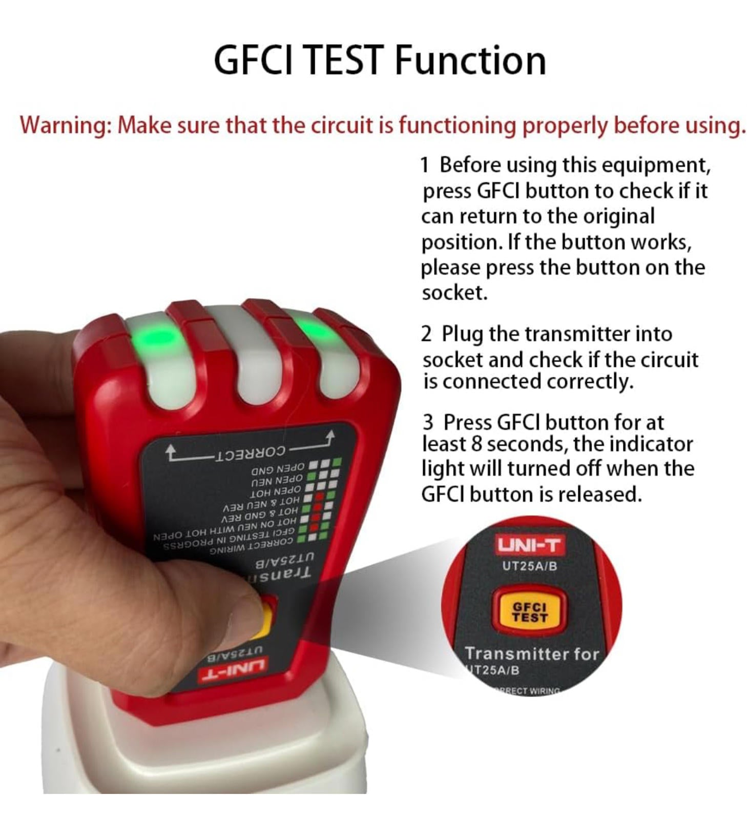 (MSRP $34.99) UNI‑T UT25A Circuit Breaker Finder + GFCI Tester – AC 90–120 V