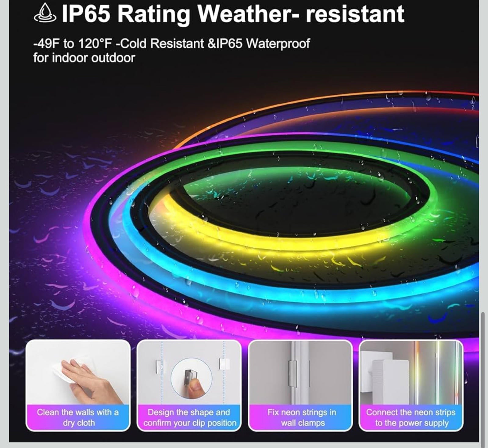 (MSRP $34.95) 16.4 Ft Neon Rope Light – Color‑Chasing, IP65 & App Controlled