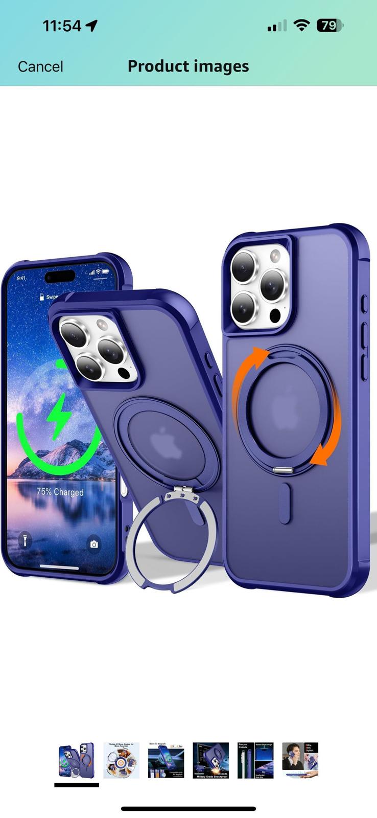(New) Blue 360° Magnetic Ring for iPhone 16 Pro Max, with Stand and ring holder