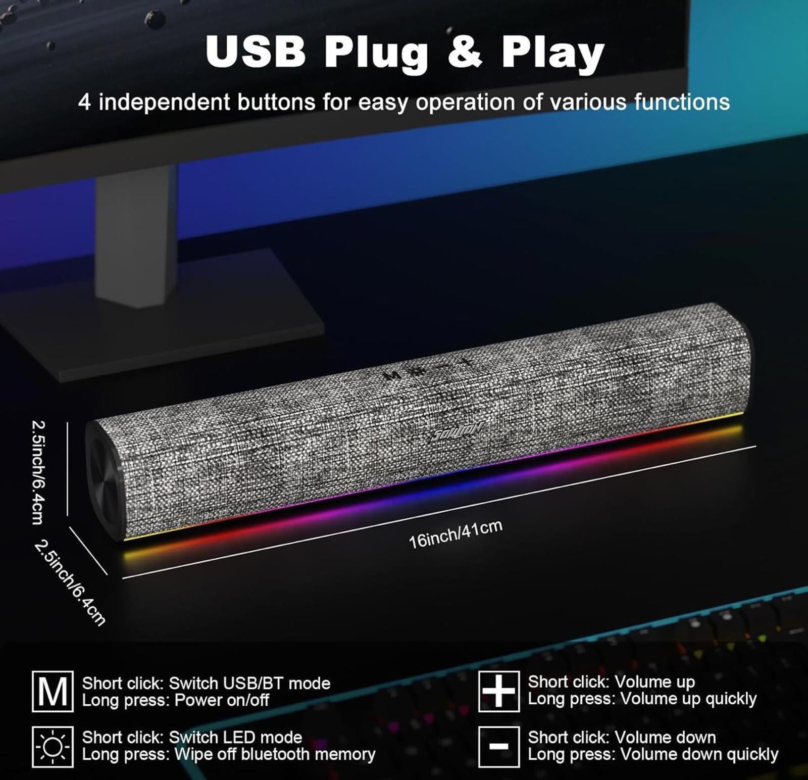 (NEW, MSRP $28.99) R100 Bluetooth Computer Speakers with Dynamic LED Light