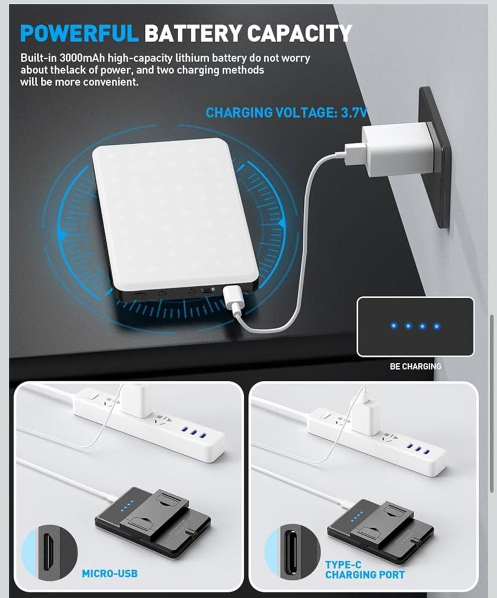 (NEW, MSRP $49) Portable LED Selfie / Fill Photo Light, USB-C, 4800mAh battery