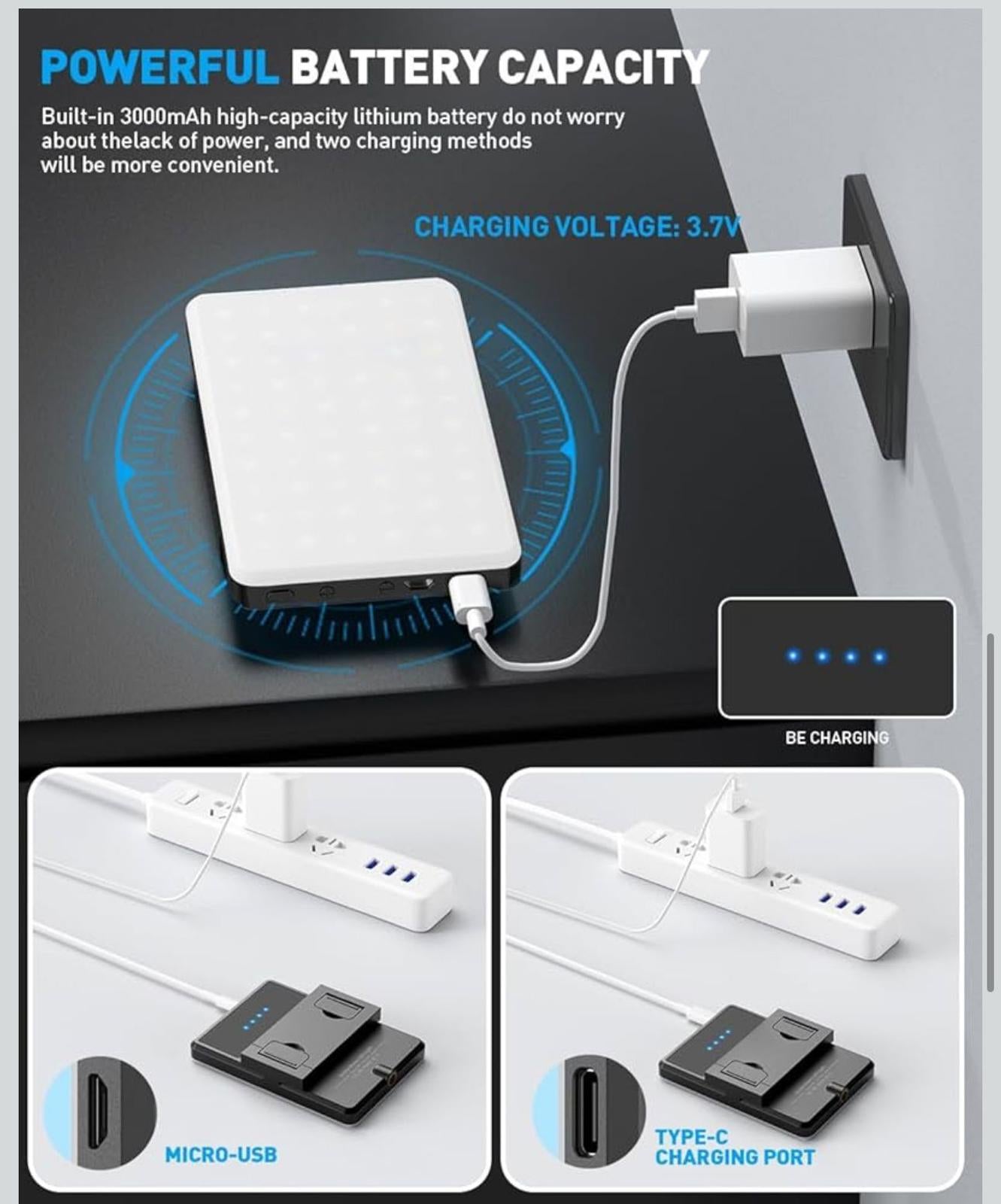 (NEW, MSRP $49) Portable LED Selfie / Fill Photo Light, USB-C, 4800mAh battery