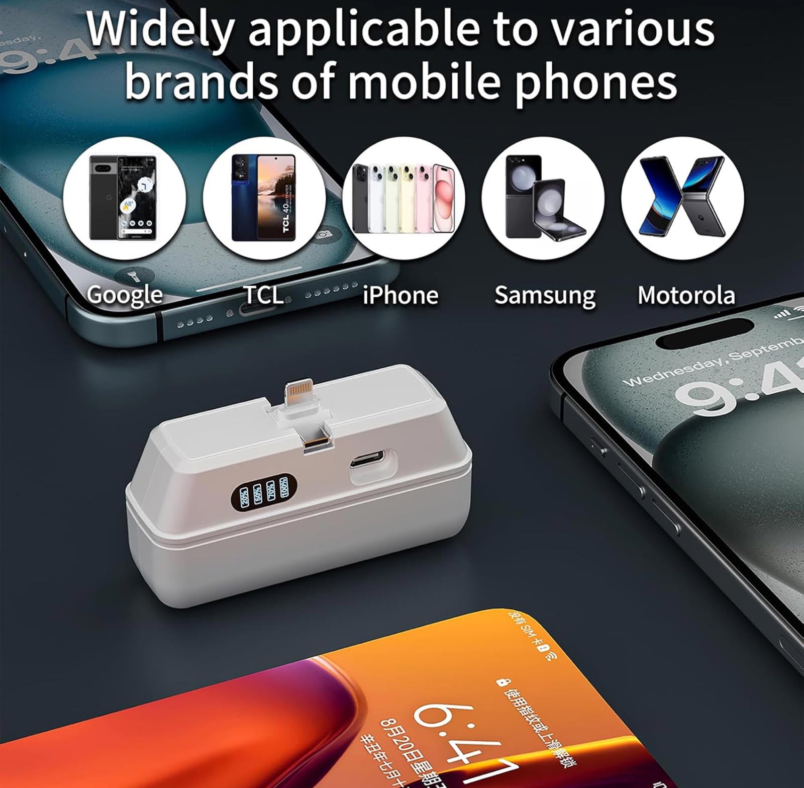 (MSRP $16.99) Phone Power Bank, iPhone & USB-C 5000mAh Switchable Plug (WHITE)