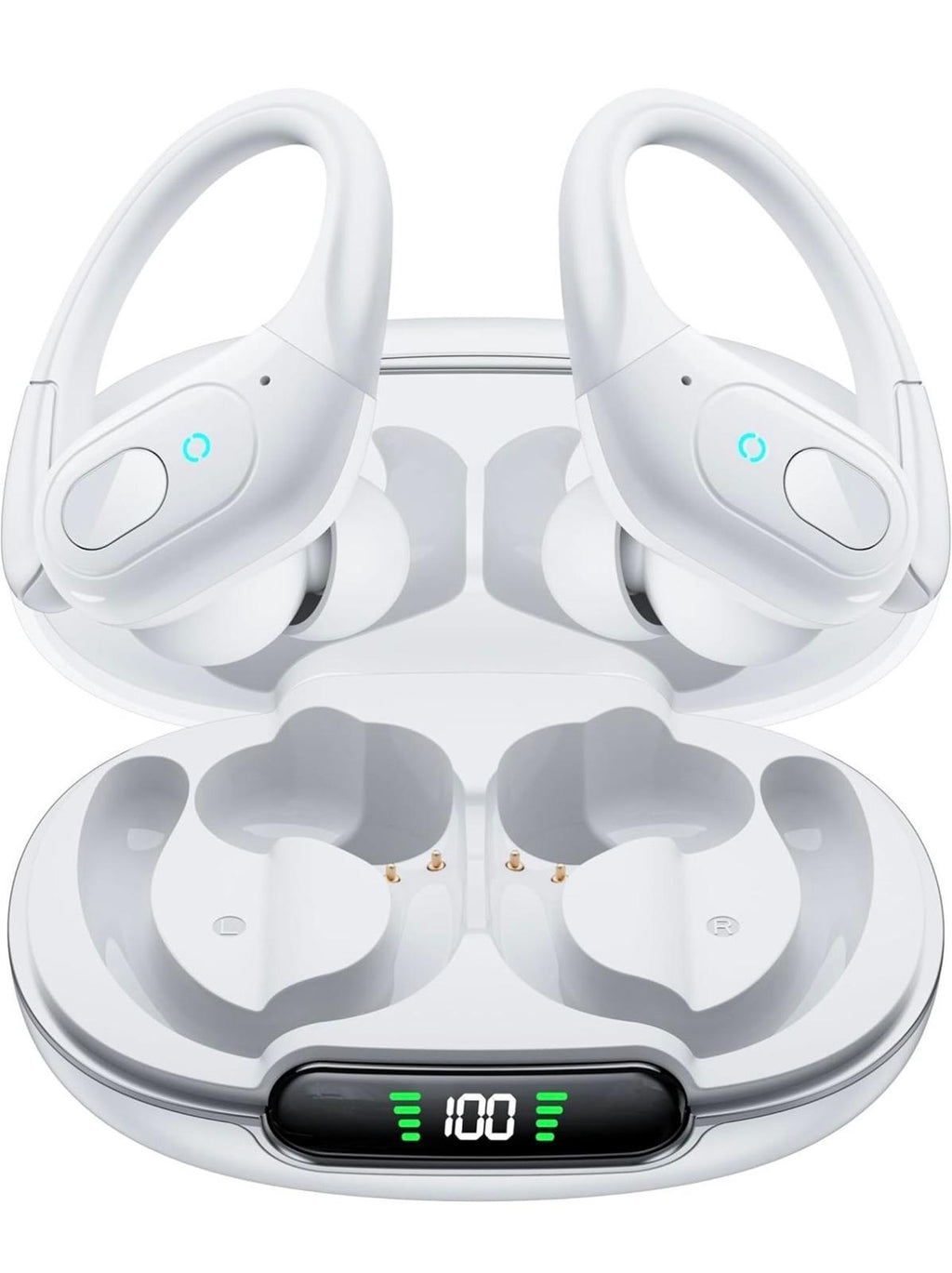 (NEW $49.99) White Wireless Earbuds, Running/Cycling & LED Charge Case