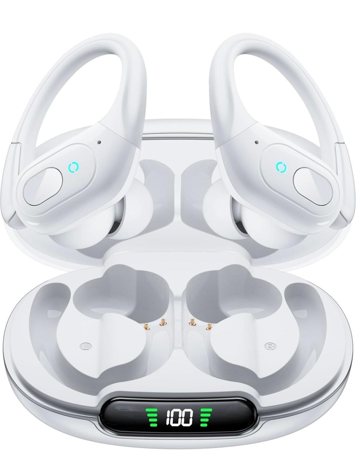 (NEW $49.99) White Wireless Earbuds, Running/Cycling & LED Charge Case