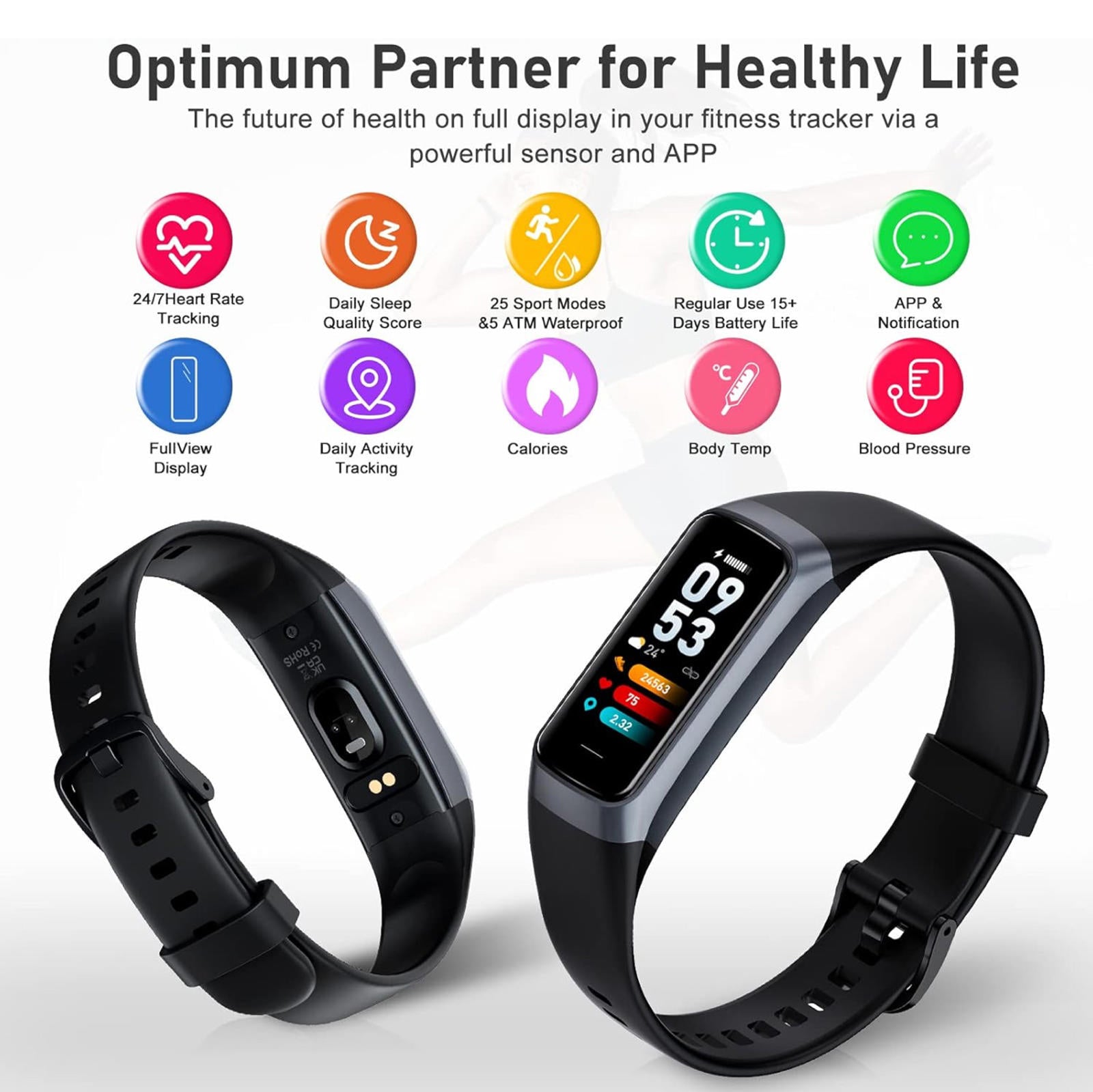 (MSRP $29.99) Fitness Tracker with 1.10″ AMOLED Touch Screen, 25 Sport Modes