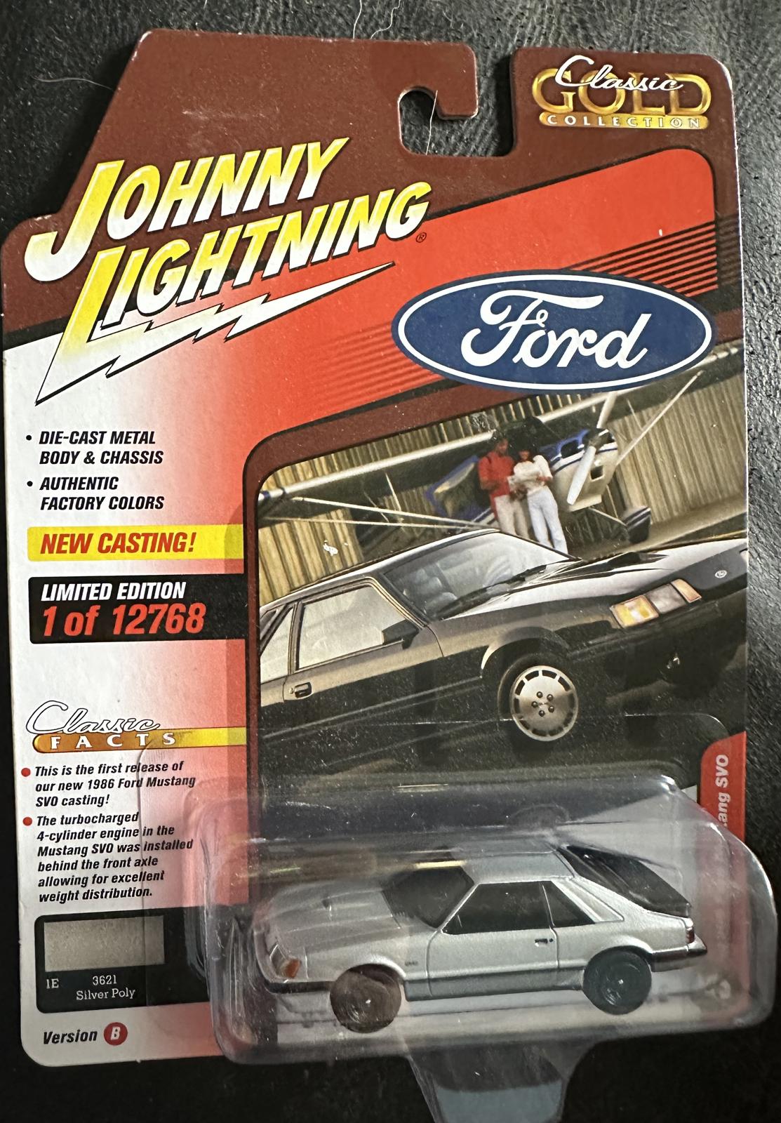 (MSRP $24.99) Johnny Lightning ’86 Mustang SVO – Silver/Black 1/64 Diecast