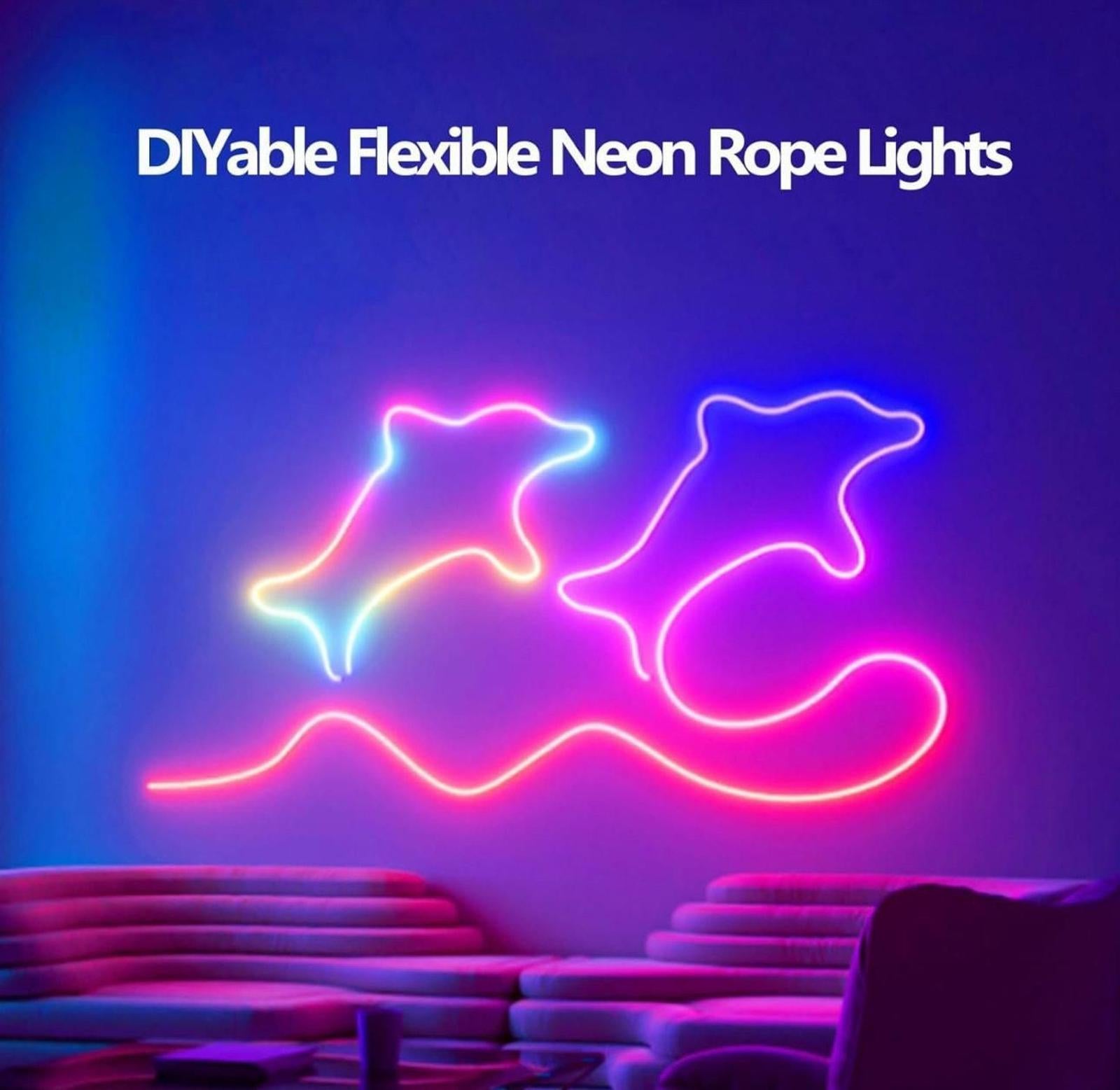 (MSRP $29.99) RGB+IC Neon Rope Lights – 6.6 ft USB-Powered Flexible LED Strip