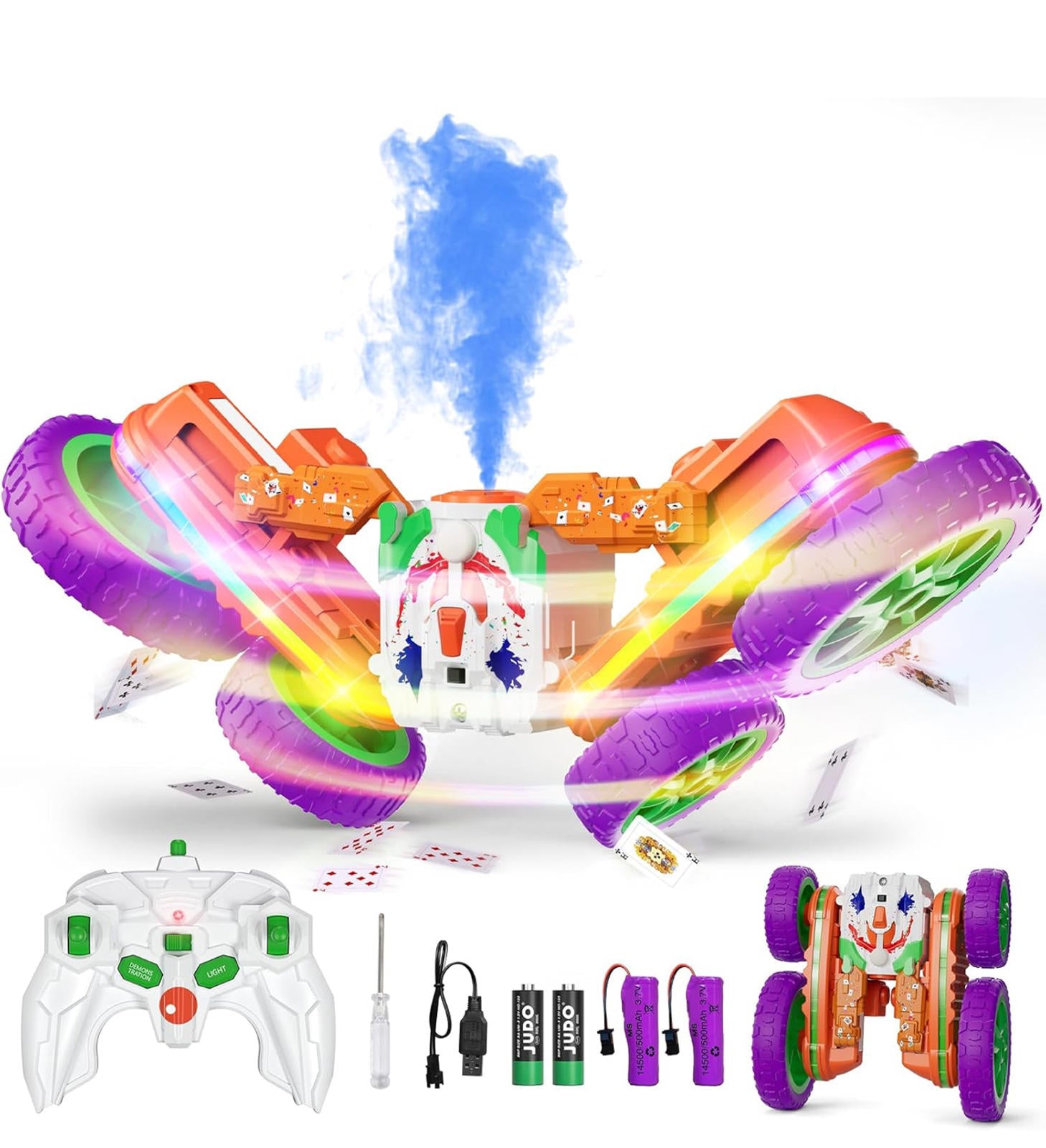(MSRP $29.99)  4WD RC Stunt Car – 360° Rotating, Dual-Motor,Spray & LED Lights