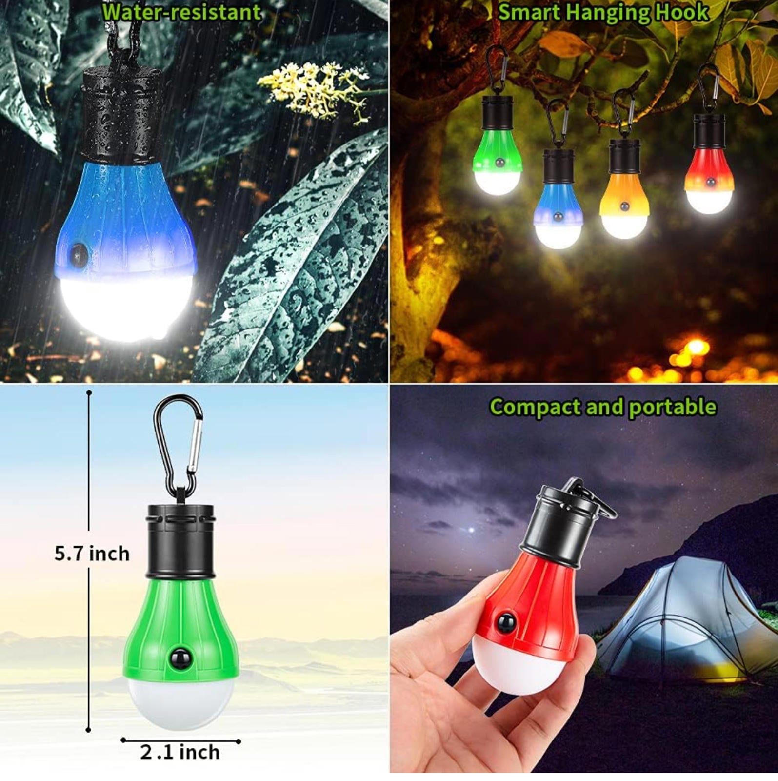 (MSRP $16.99) Portable LED Camping Lanterns 4-Pack Mini Bulb-Style Lights
