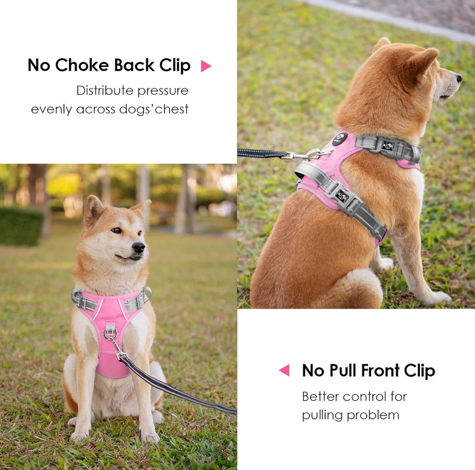 (MSRP $29.99) No-Pull Reflective Dog Harness Vest, Baby Pink/Grey, MEskimo
