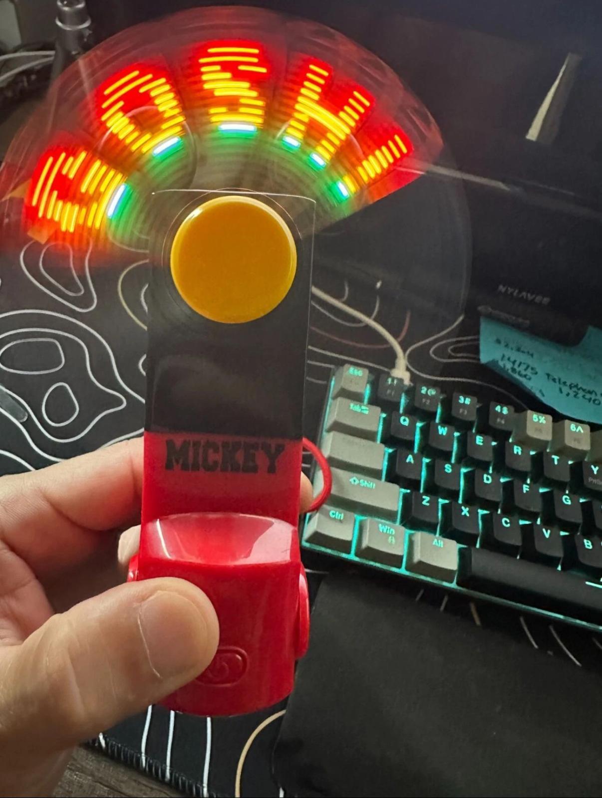 (NEW $33.99) Disney store Mickey Mouse handheld portable light-up message fan