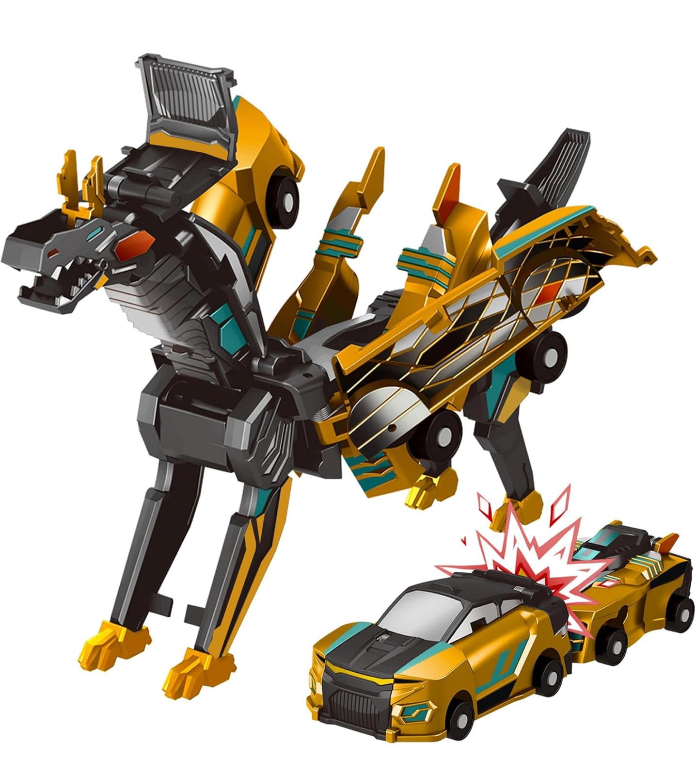 (MSRP $29.99) Intoypad Collision Transforming Dinosaur Car 2-in-1 Toy (GOLD)