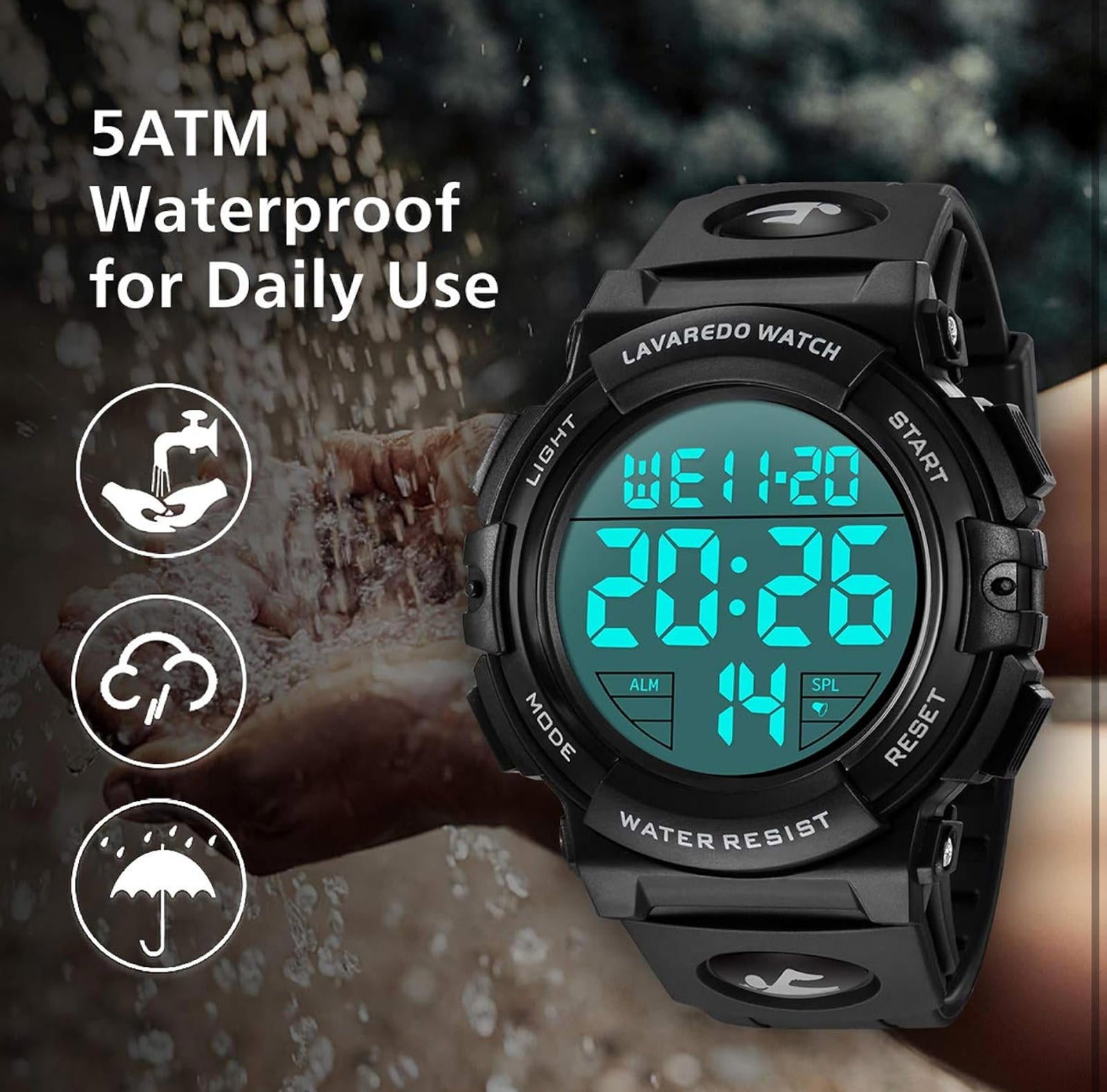 (MSRP $39.99) Men’s Waterproof Digital Sports/Military Watch with LED & Alarm