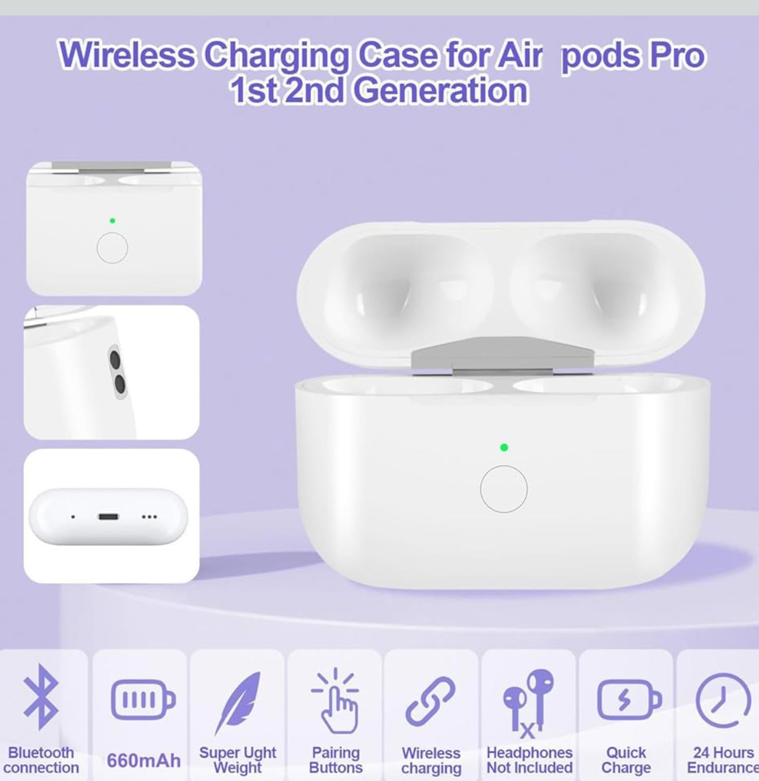 (MSRP $19.99) Wireless Charging Case for AirPods – Replacement, Portable Power
