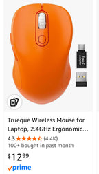 (MSRP $13.99) Ergonomic Wireless Mouse – 2.4 GHz, 6-Button Optical (Orange)