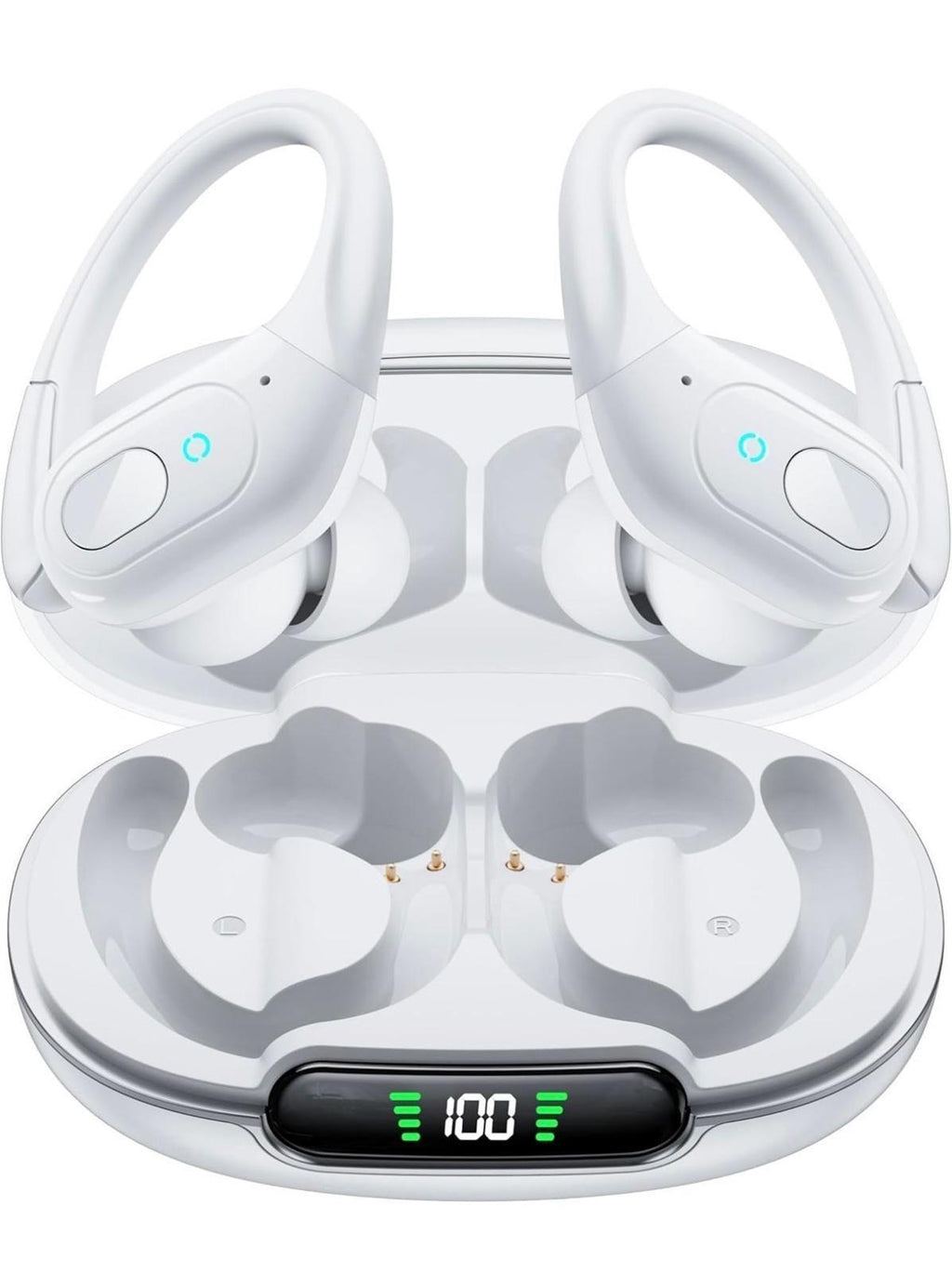 (NEW $49.99) White Wireless Earbuds, Running/Cycling u0026 LED Charge Case