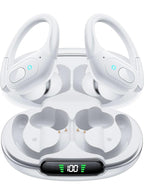 (NEW $49.99) White Wireless Earbuds, Running/Cycling u0026 LED Charge Case