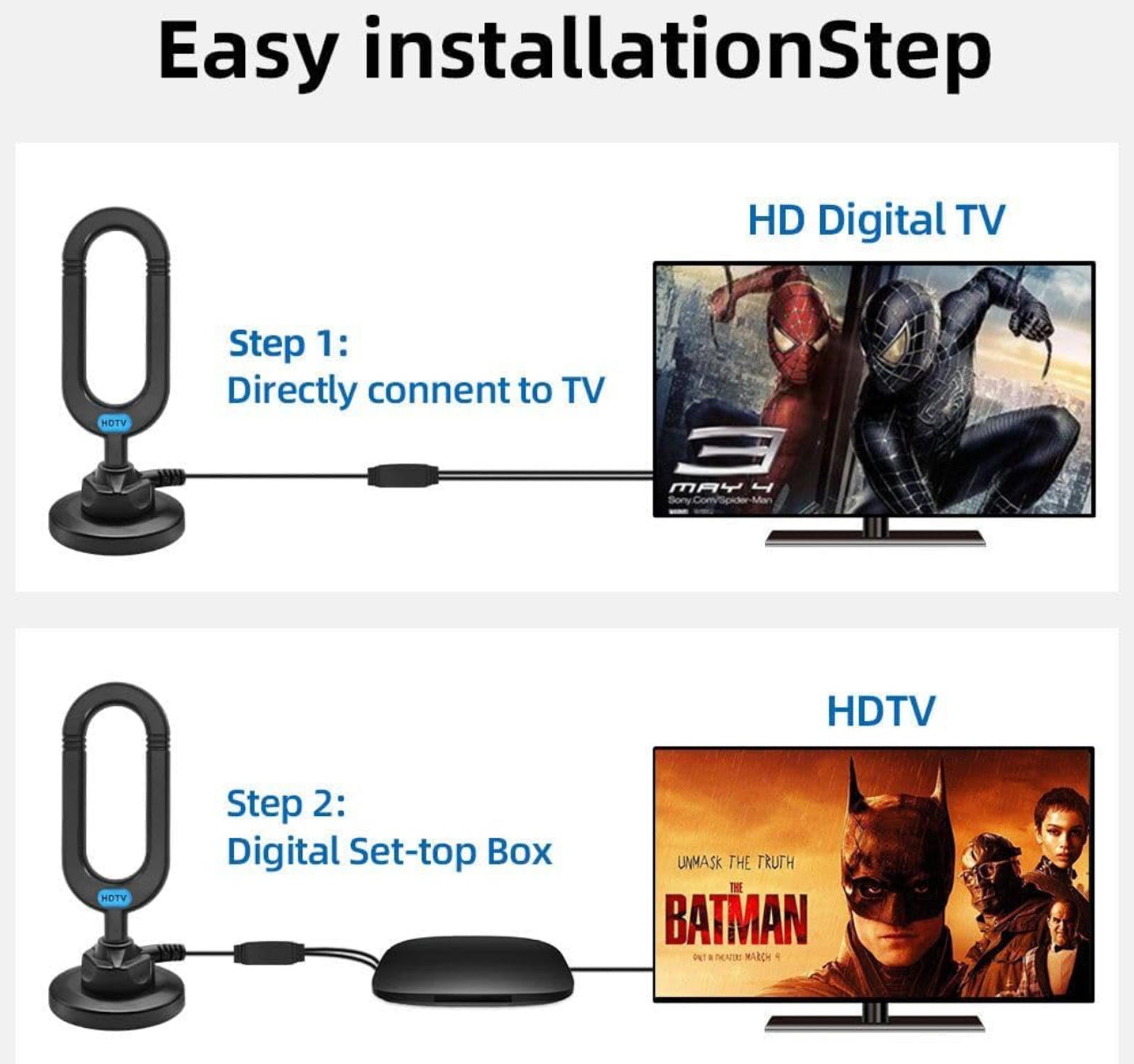 (MSRP $19.99) Indoor HDTV Antenna with Magnetic Base & Amplifier. 4K/1080p Ready