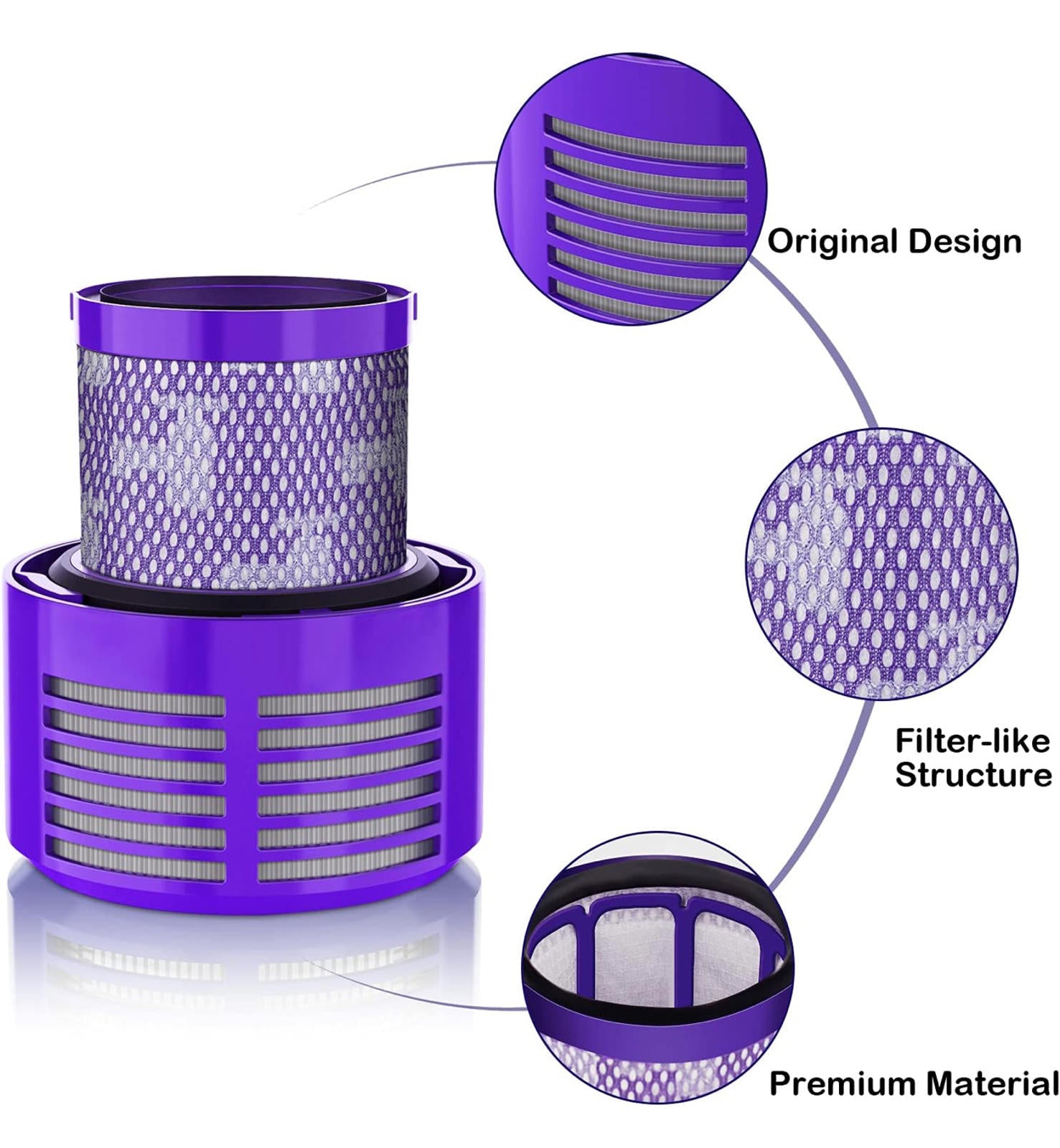 (MSRP $19.99) Leadaybetter 2-Pack Washable Filters +Cleaning Brush for Dyson V10