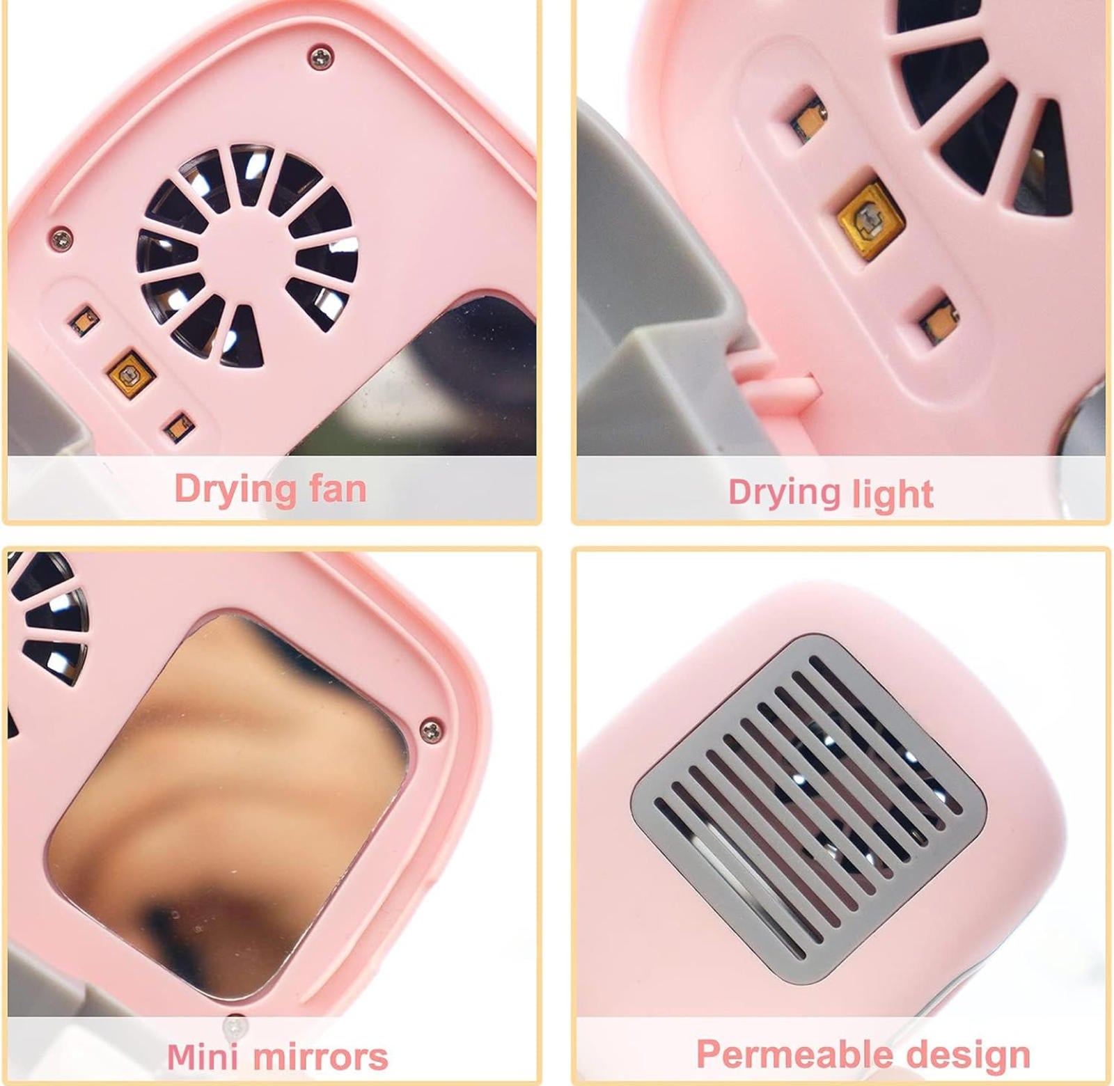 (MSRP $19.99) Mini Travel Toothbrush Case – Air Drying Fan+UV Drying Lamp (Pink)