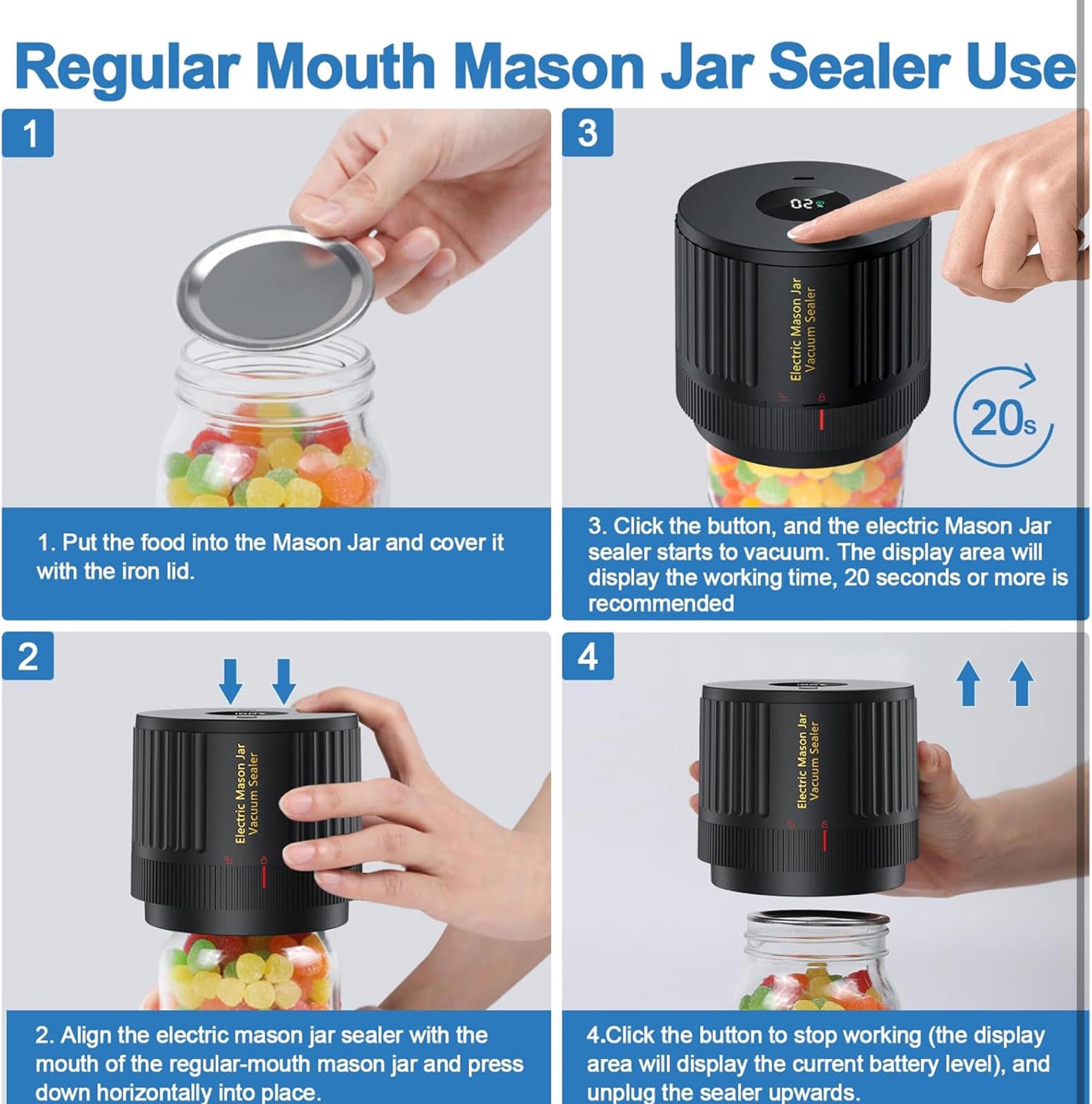 (MSRP $29.99) LOVE MOMENT Cordless Mason Jar Vacuum Sealer Kit