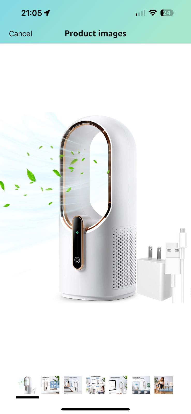 (MSRP $42.99) KONSIDEN 11.8” Bladeless Desk Fan – Quiet, 3 Speeds, Touch Control