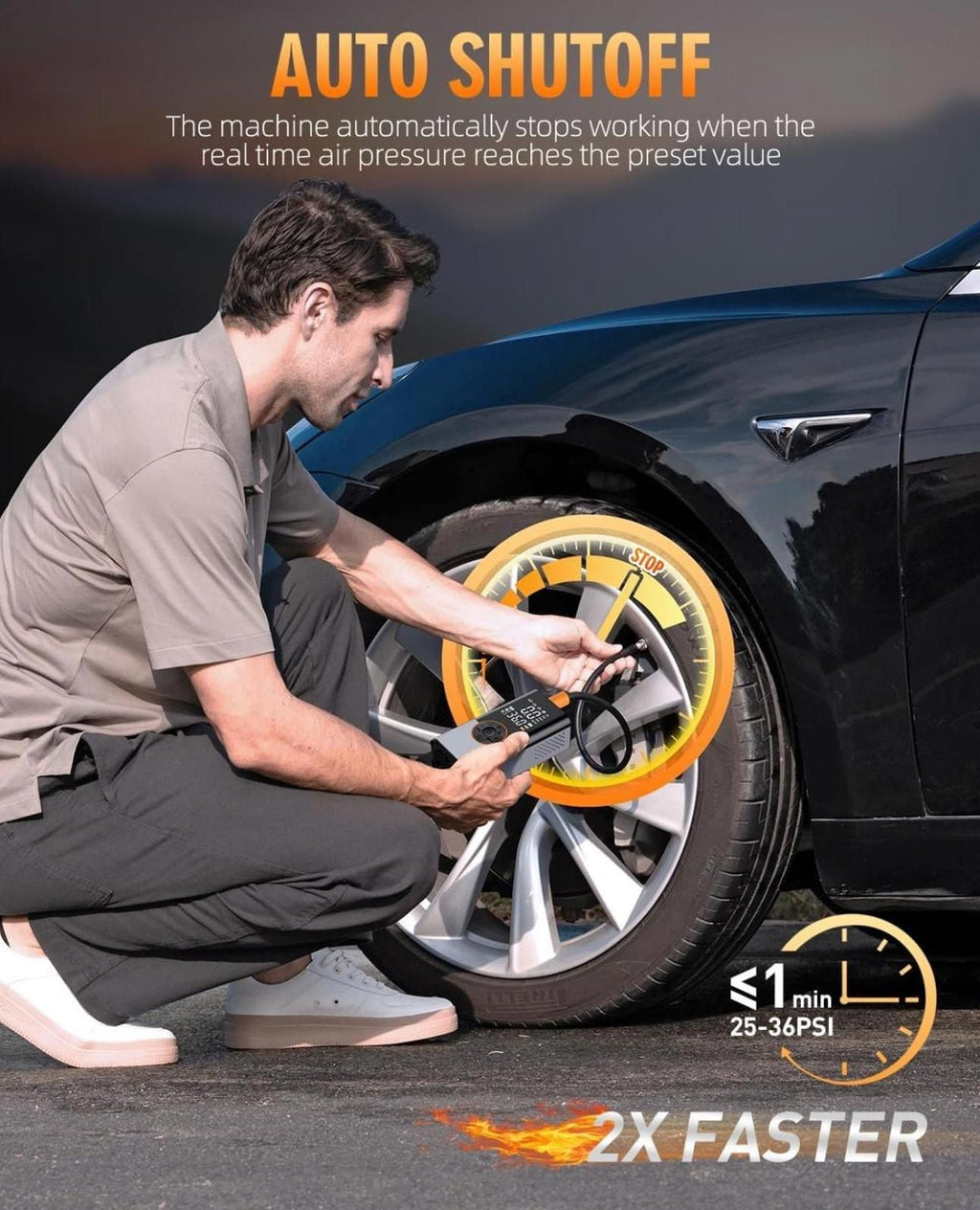 (MSRP $49.99) Tire Inflator, 2× Faster Cordless & 25,000 mAh Battery Power Bank