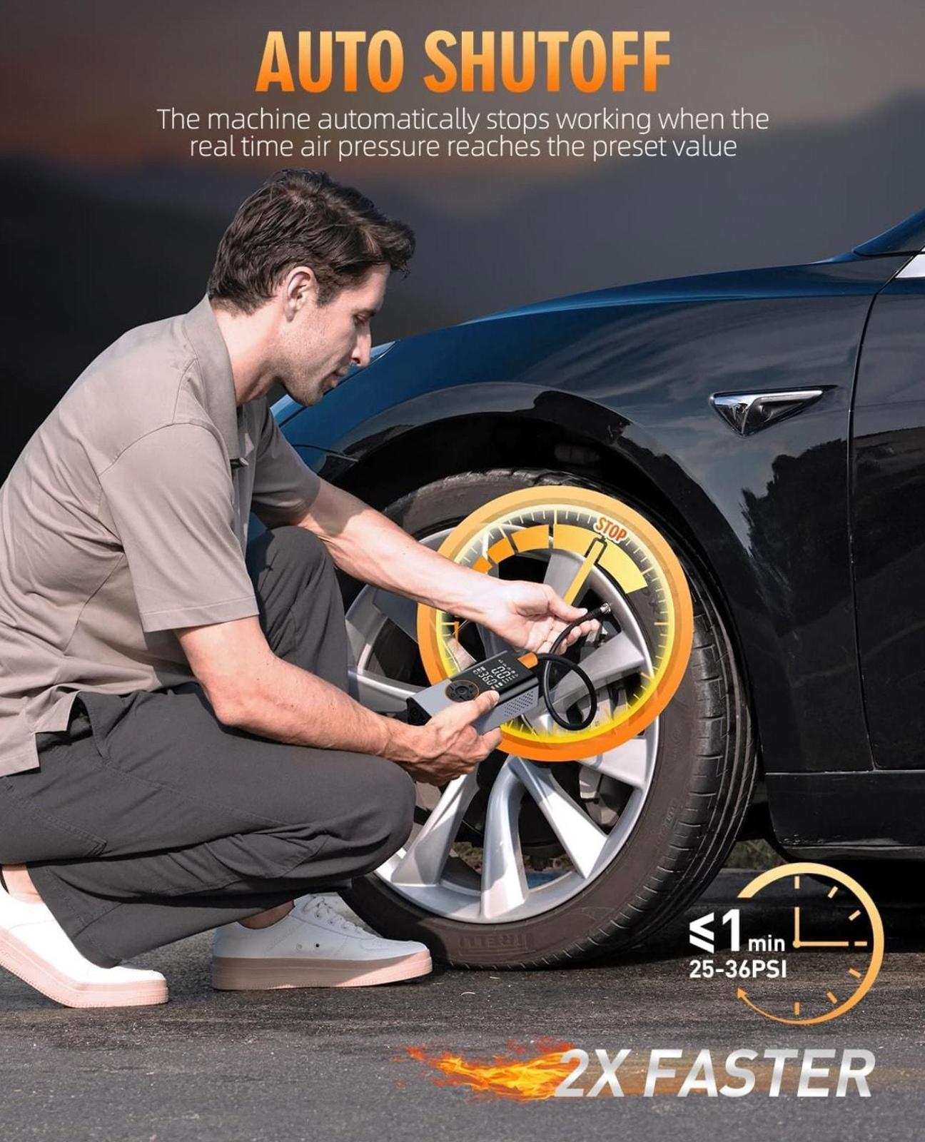 (MSRP $49.99) Tire Inflator, 2× Faster Cordless & 25,000 mAh Battery Power Bank