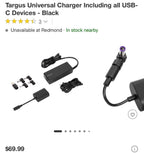(New MSRP $69.95) Targus Universal Charger Including All USB-C Devices - Black