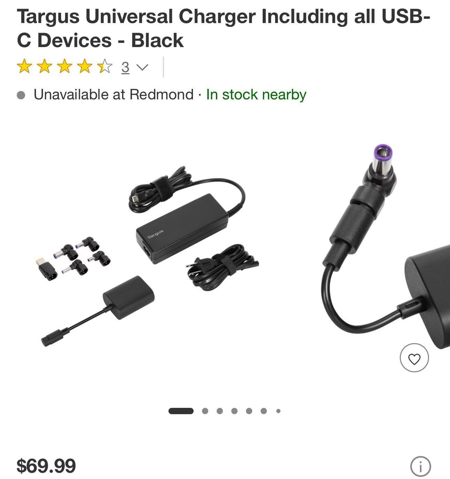 (New MSRP $69.95) Targus Universal Charger Including All USB-C Devices - Black