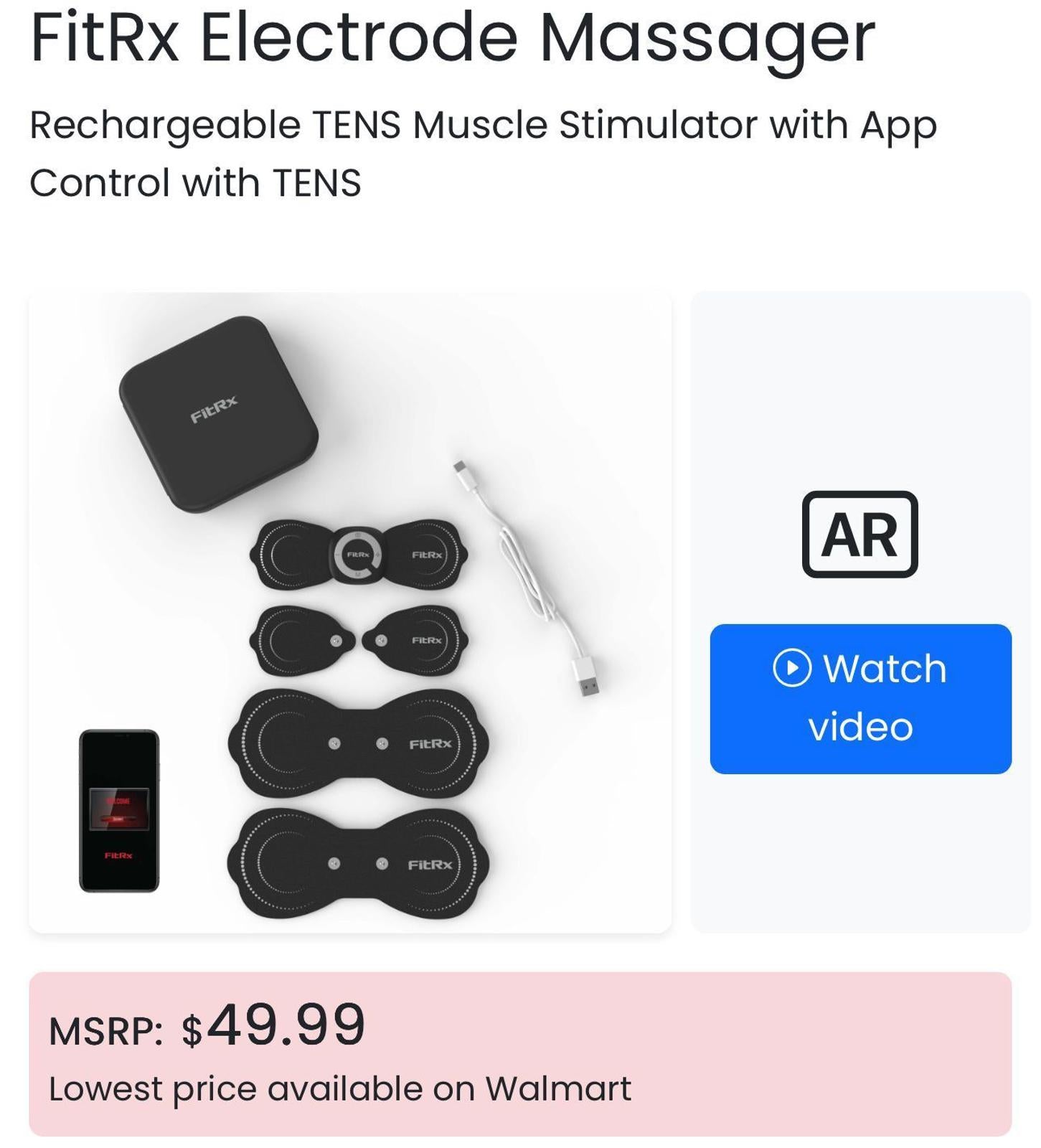 (NEW MSRP $50) FitRx Electrode Massager TENS Muscle Stimulator with App Control