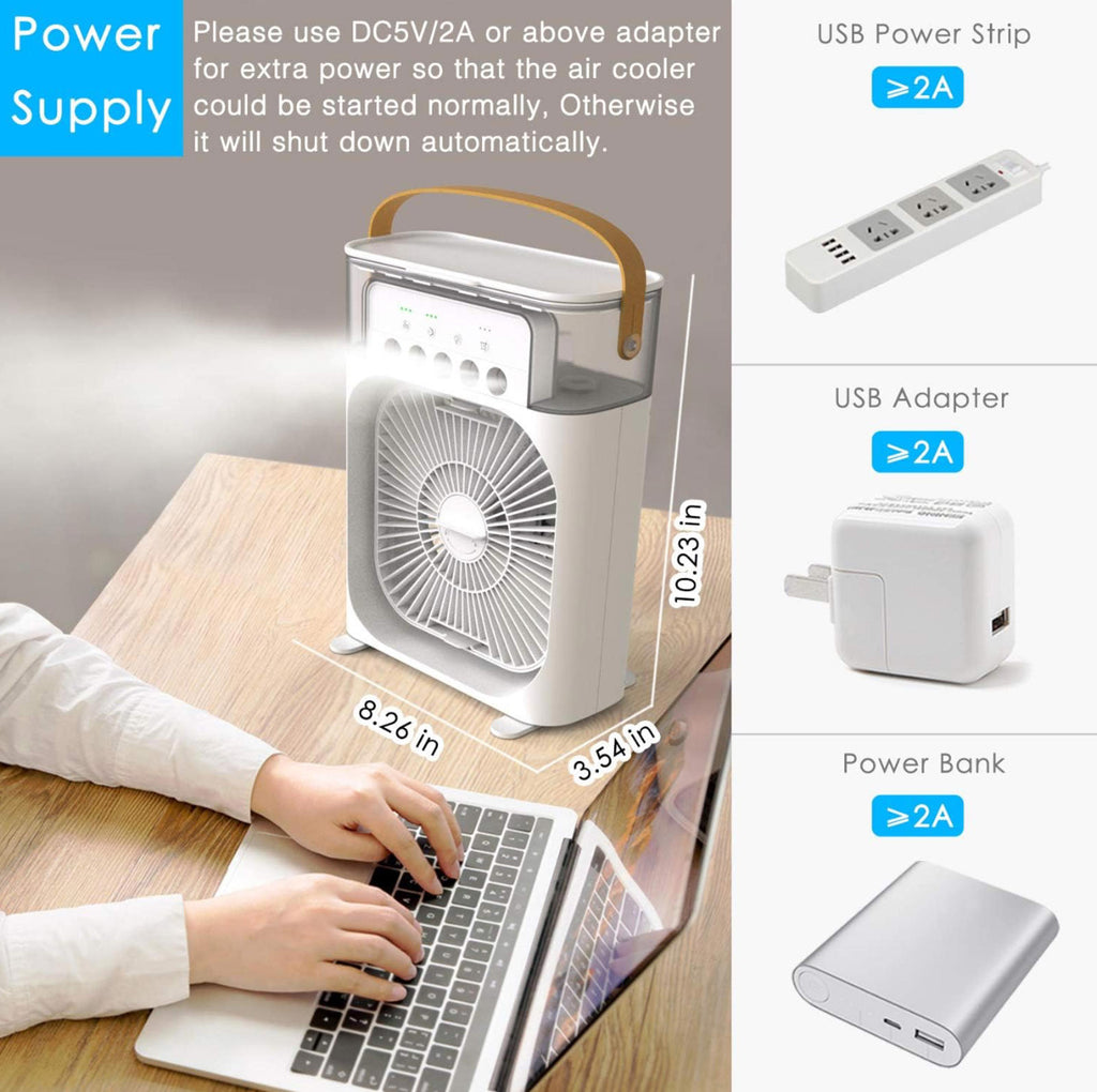 (MSRP $39.99) NTMY Mini Evaporative Air Cooler & Humidifier – LED & USB