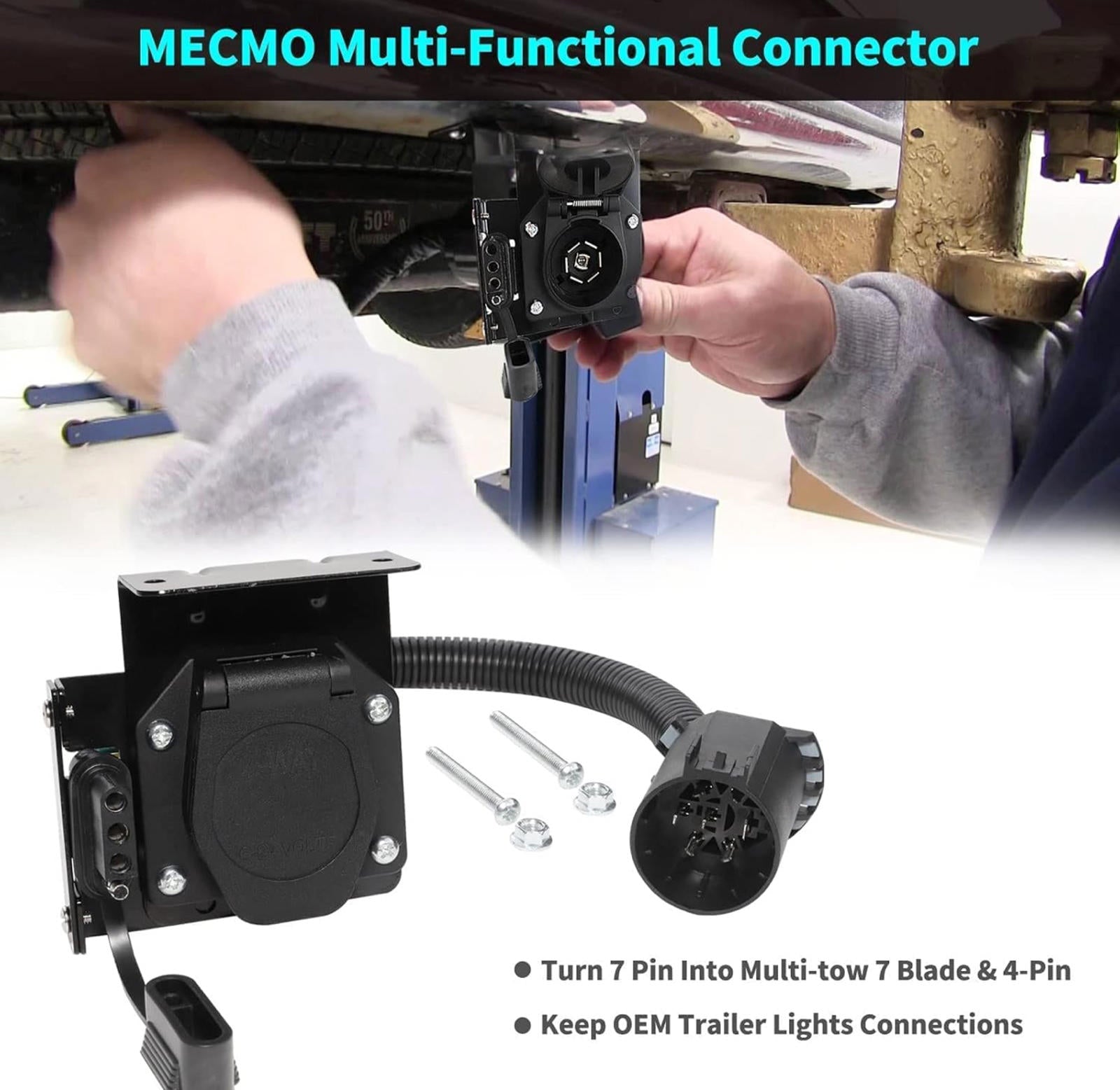 (MSRP $39.99) MECMO 7-Way to 4-Way Trailer Adapter – Dual Output, USCAR Plug 🌟