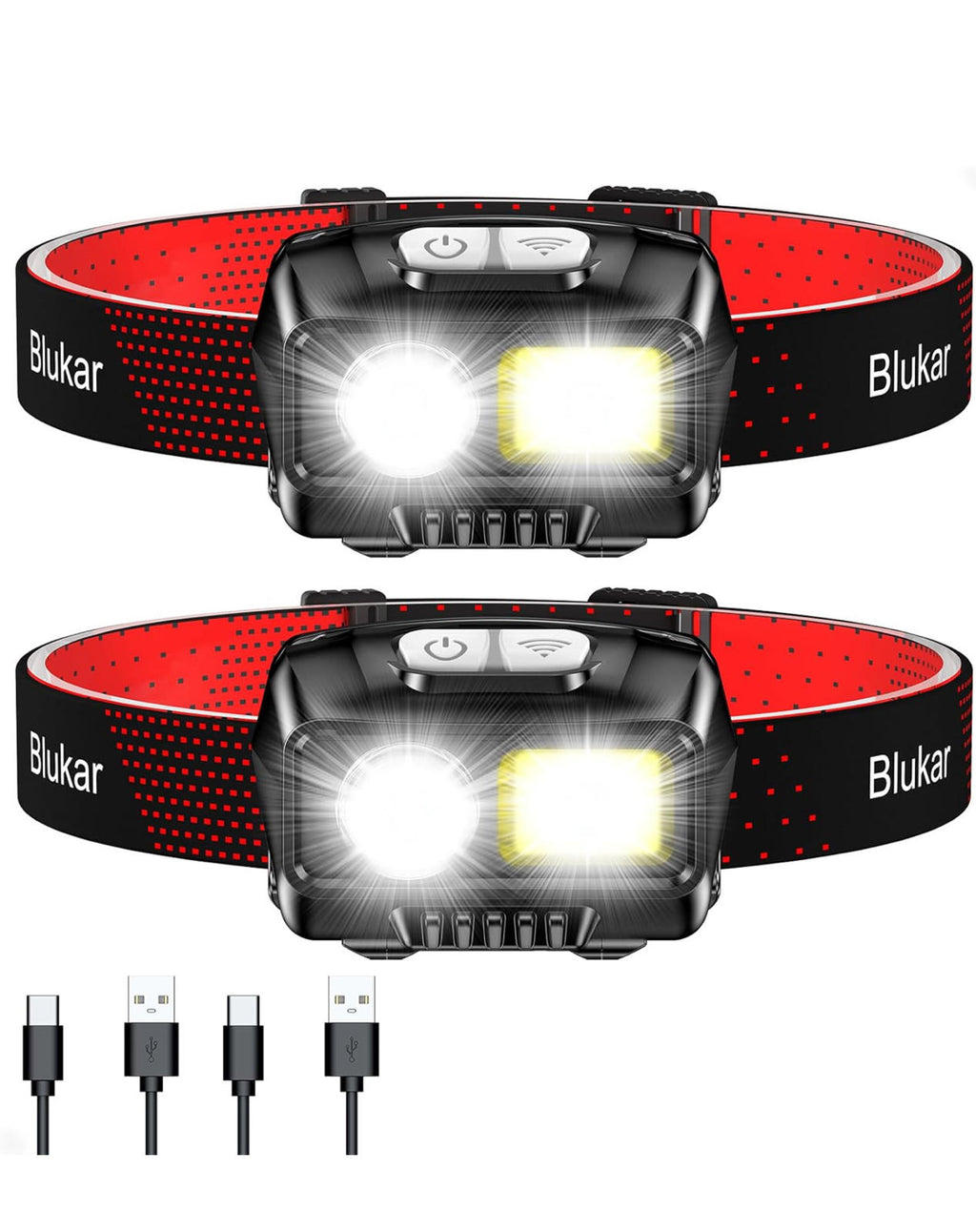 (NEW MSRP $19.99) Blukar LED Headlamp Rechargeable 2‑Pack (Model B0BLVT2Y9N)