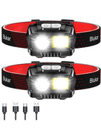 (NEW MSRP $19.99) Blukar LED Headlamp Rechargeable 2‑Pack (Model B0BLVT2Y9N)