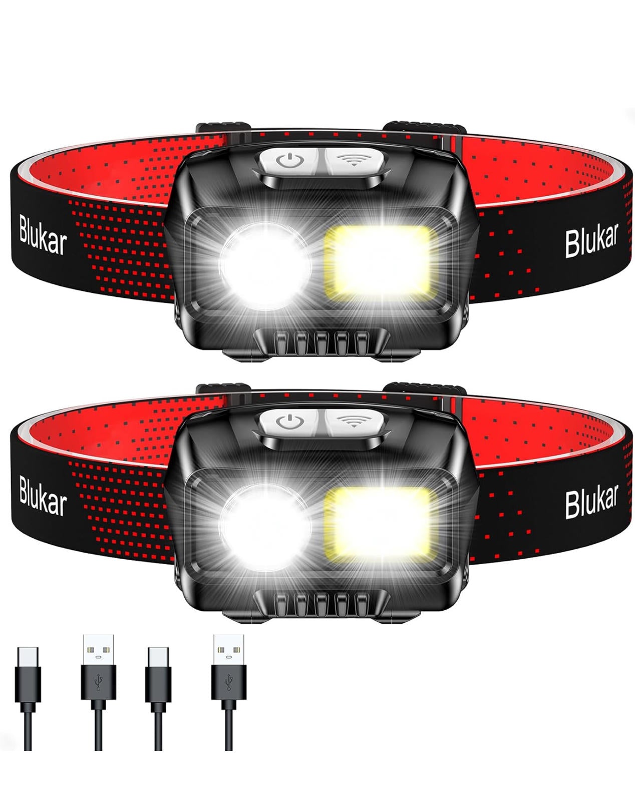 (NEW MSRP $19.99) Blukar LED Headlamp Rechargeable 2‑Pack (Model B0BLVT2Y9N)