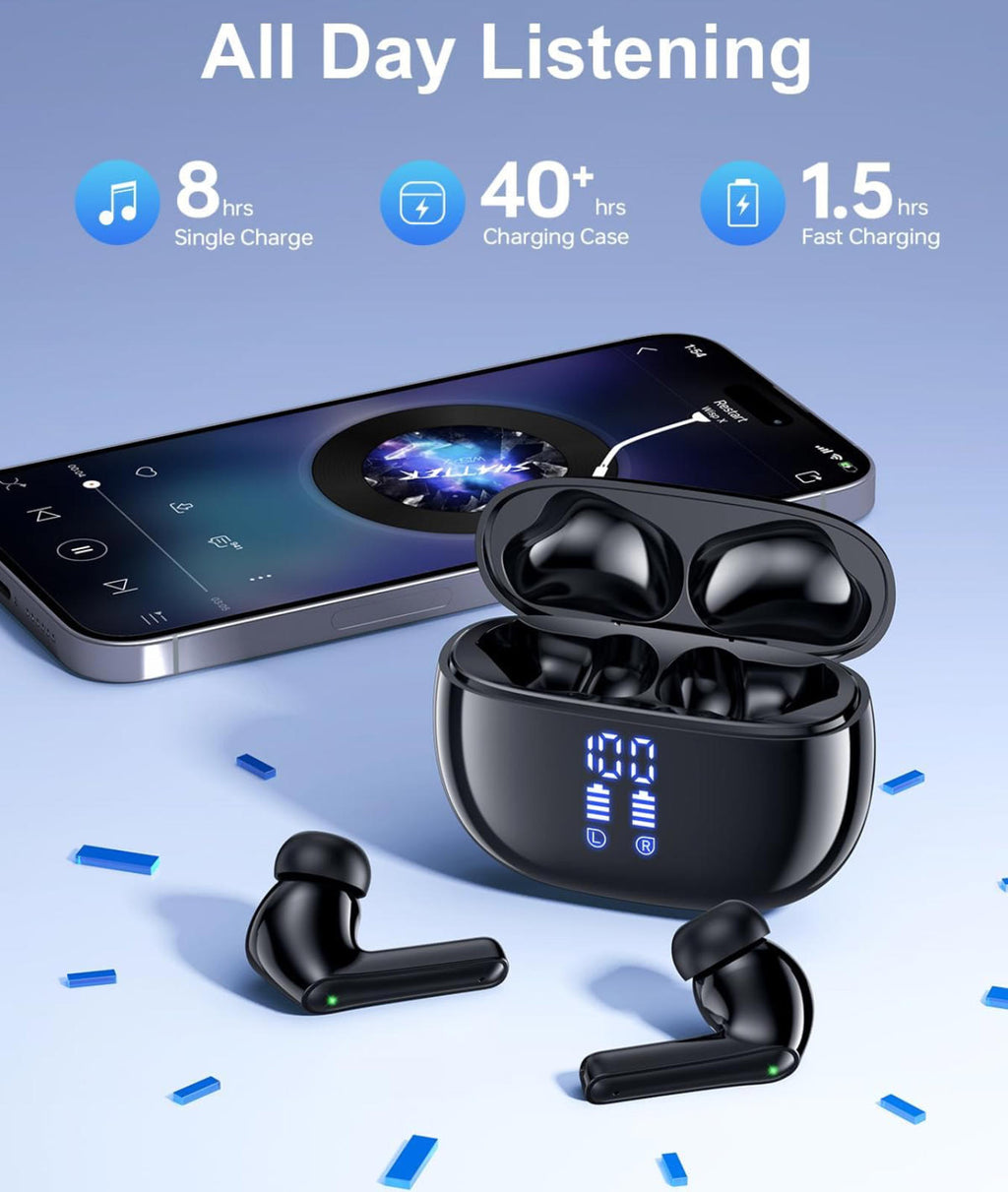 (NEW MSRP $39.99) HUIFU T12 Wireless Earbuds – 40hr Playtime, Deep Bass, LED Cas