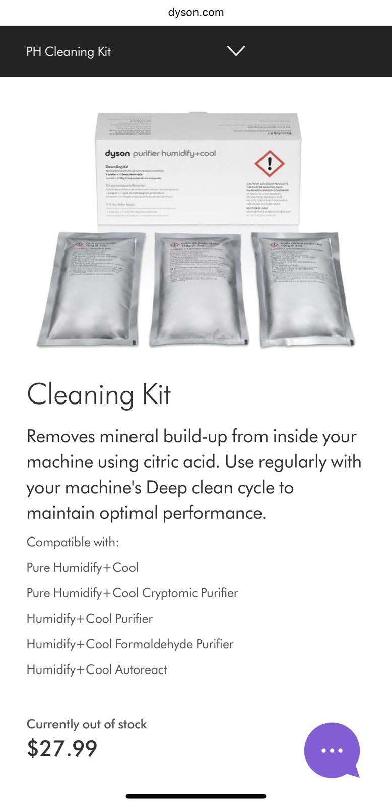 (NEW MSRP $27.99) Dyson purifier humidify + cool (ph03) Descaling Kit