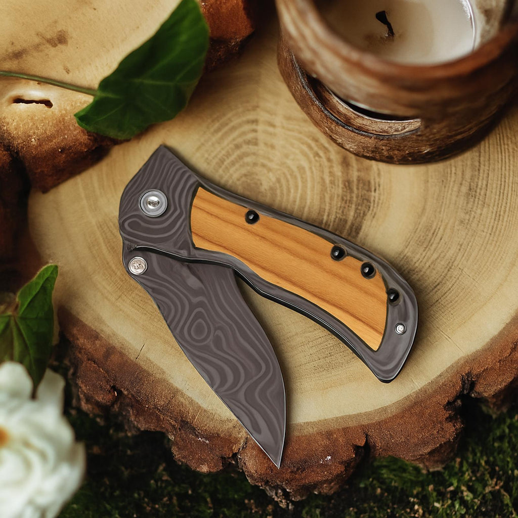 (MSRP $24.99)  Wooden‑Handle Folding Pocket Knife – Compact EDC Blade 🔪🌳