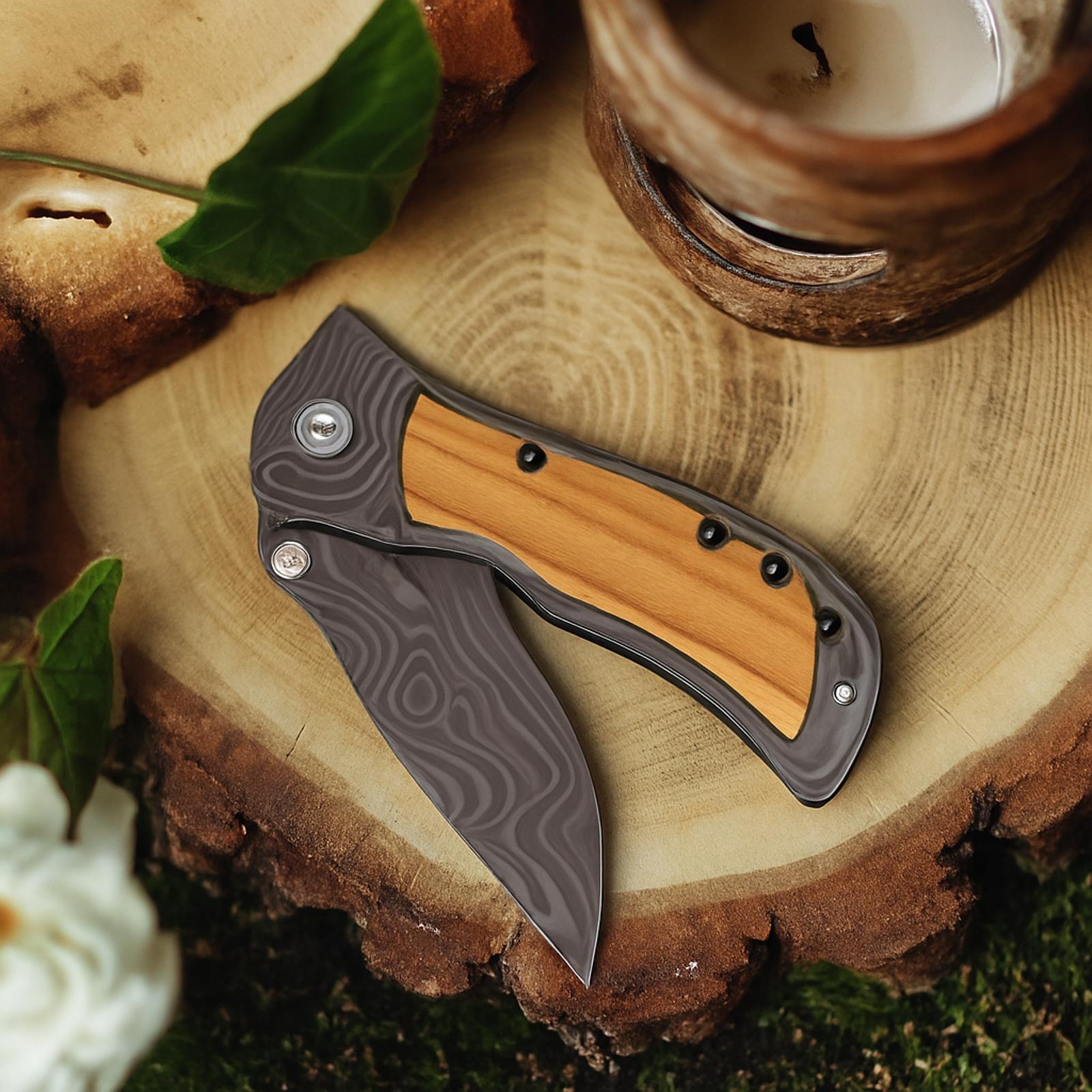 (MSRP $24.99)  Wooden‑Handle Folding Pocket Knife – Compact EDC Blade 🔪🌳