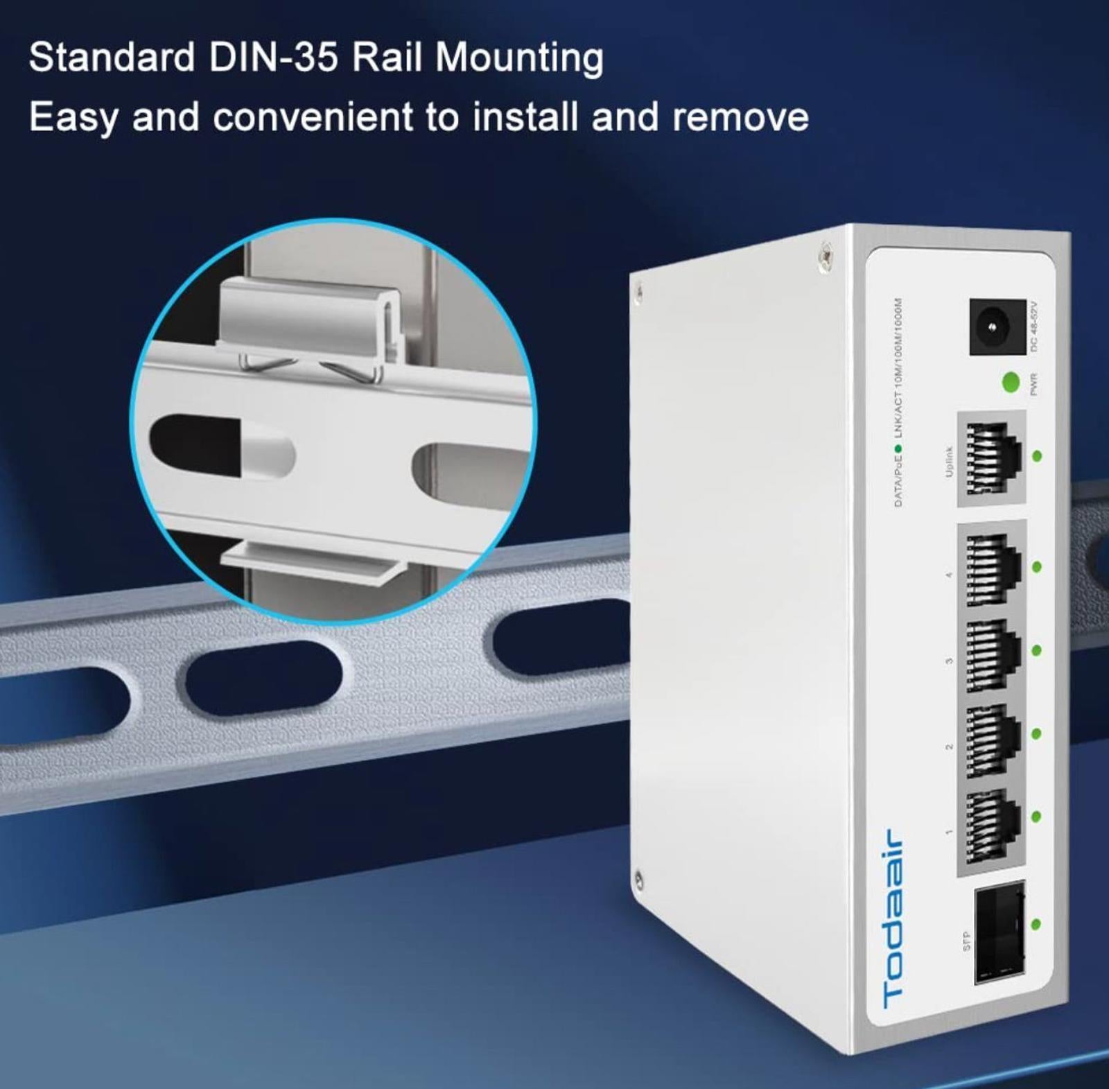 (NEW MSRP $79.99) TODAAIR 6-Port Hardened Industrial Gigabit PoE Switch