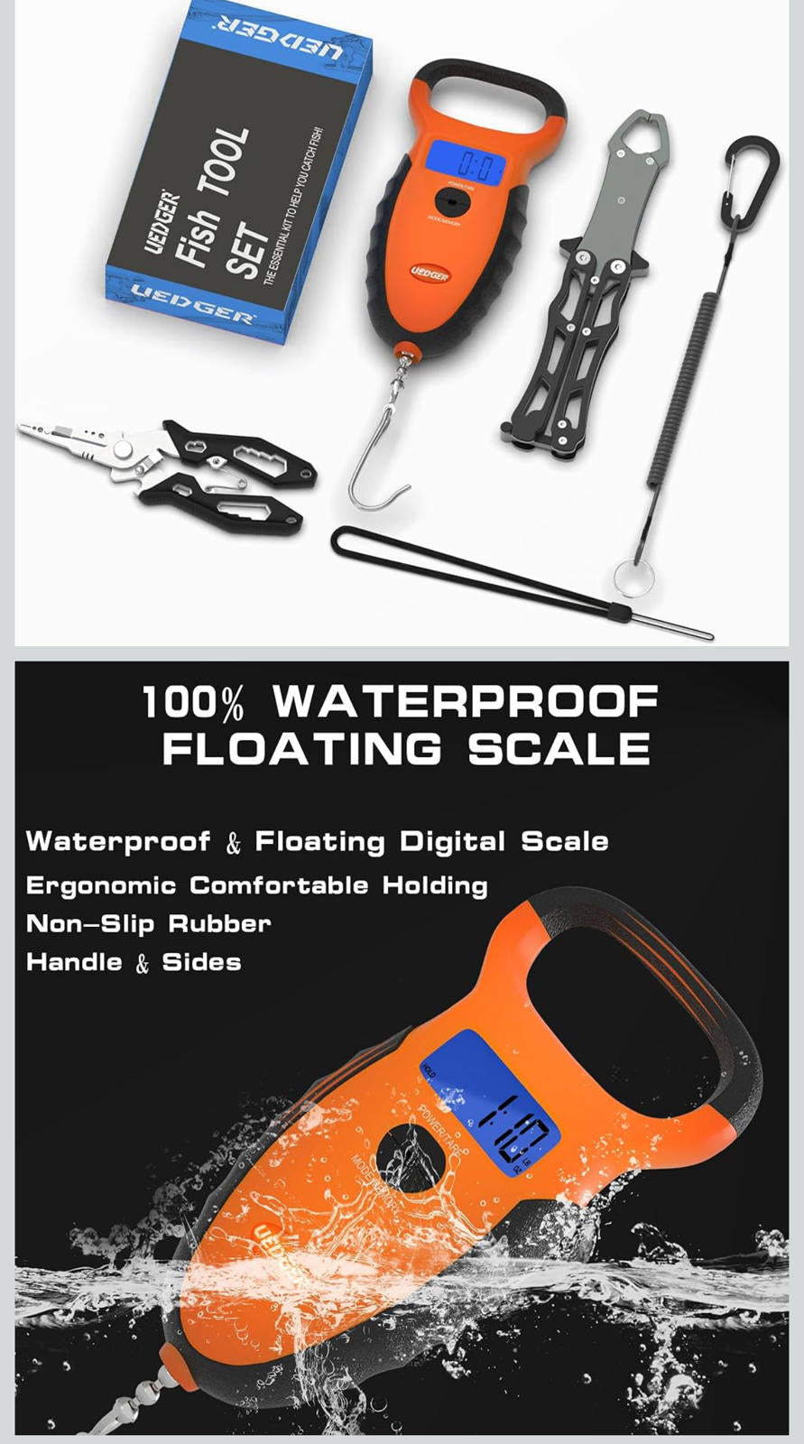 (MSRP $29.99) UEDGER Fishing Tool Kit – Pliers, Scale & Lip Gripper (1.5 lb)