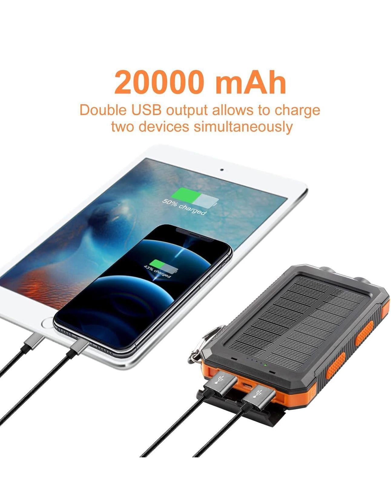 (NEW $30) Solar Power Bank 20000mAh Phone Charger Waterproof Battery Pack