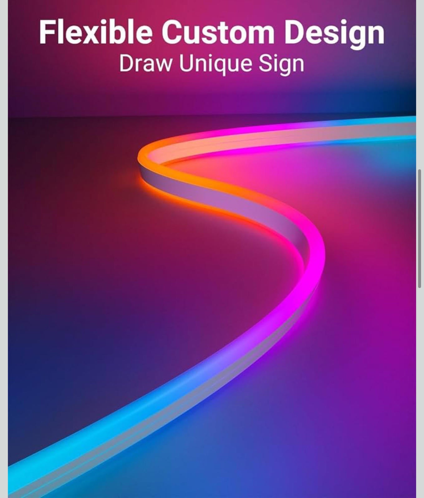 (MSRP $34.95) 16.4 Ft Neon Rope Light – Color‑Chasing, IP65 & App Controlled